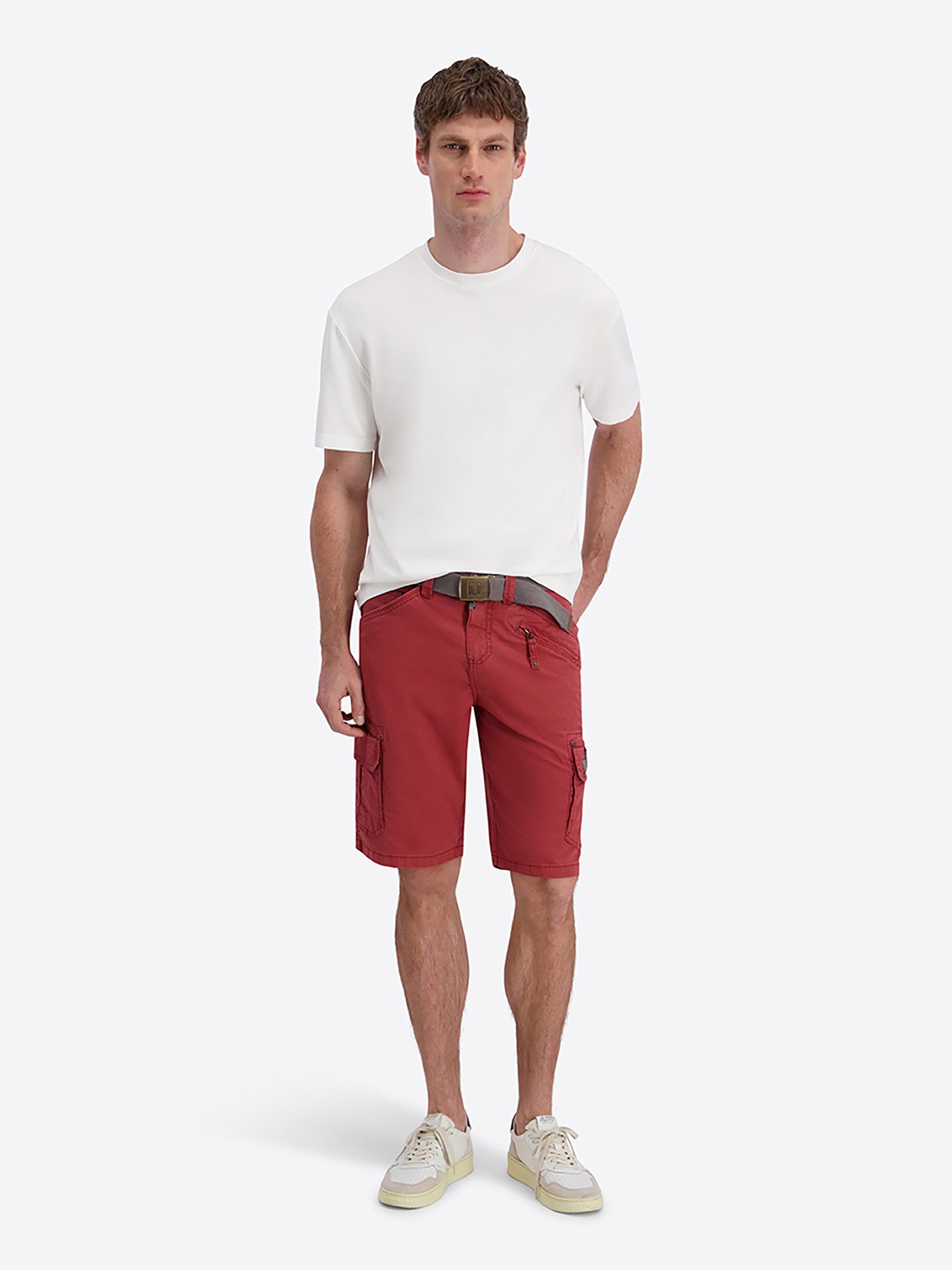 TIMEZONE Cargoshorts Inklusive Gürtel Cargotaschen Reißverschluss Bundkomfort für Herren (1-tlg) Baumwolle Normal Fit Einfarbig atmungsaktiv Reißverschluss