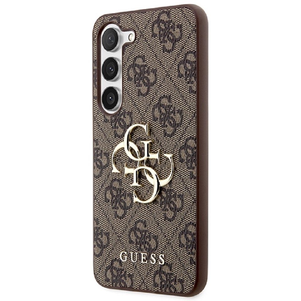 Guess Handyhülle Case Galaxy S24 braun Logo goldfarben Kunstleder 6,2 Zoll, Kantenschutz