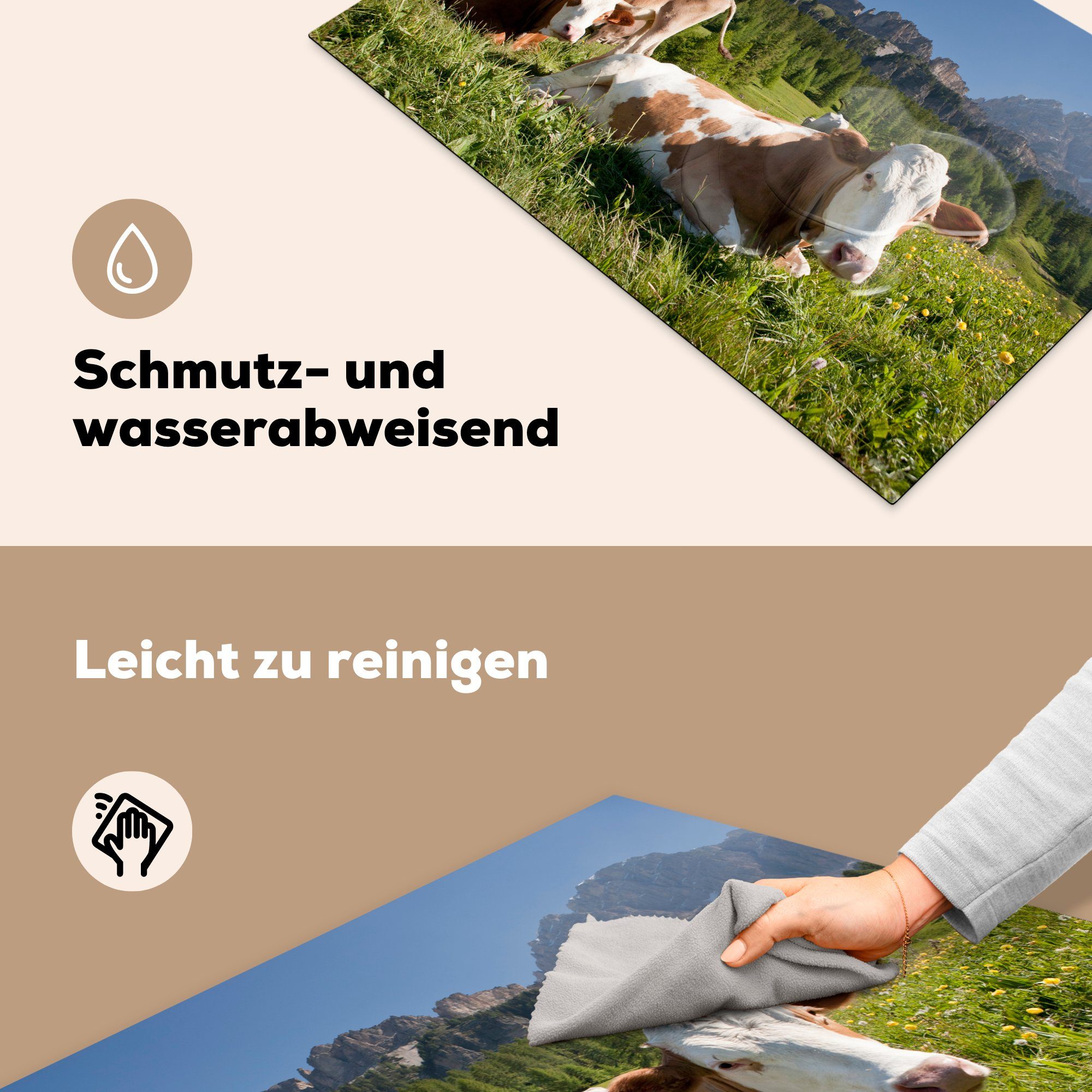 Schweiz, Gras für küche, Herdblende-/Abdeckplatte Induktionskochfeld Vinyl, 81x52 tlg), cm, die - Kühe MuchoWow (1 - Ceranfeldabdeckung Schutz