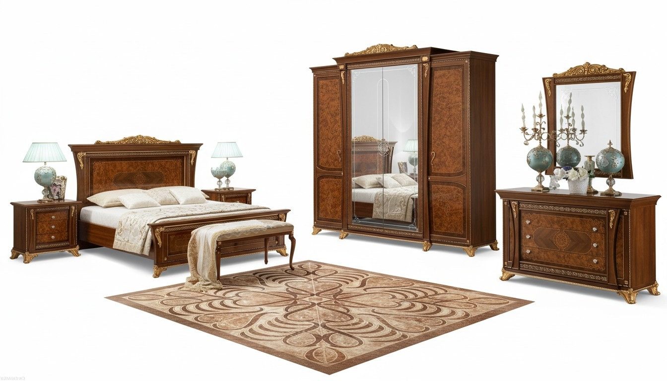 Xlmoebel Komplettschlafzimmer Luxuriöses Barock-Rokoko Schlafzimmermöbel-Set in opulentem Design, (10-tlg., Schlafzimmer-Set), Hergestellt in Italia