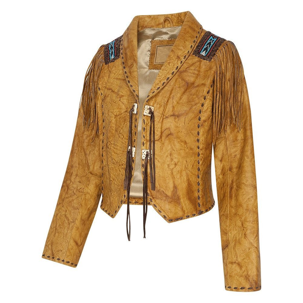 Stars & Stripes Lederjacke Westernjacke Azteca mit Fransen und Ethnoverzierung