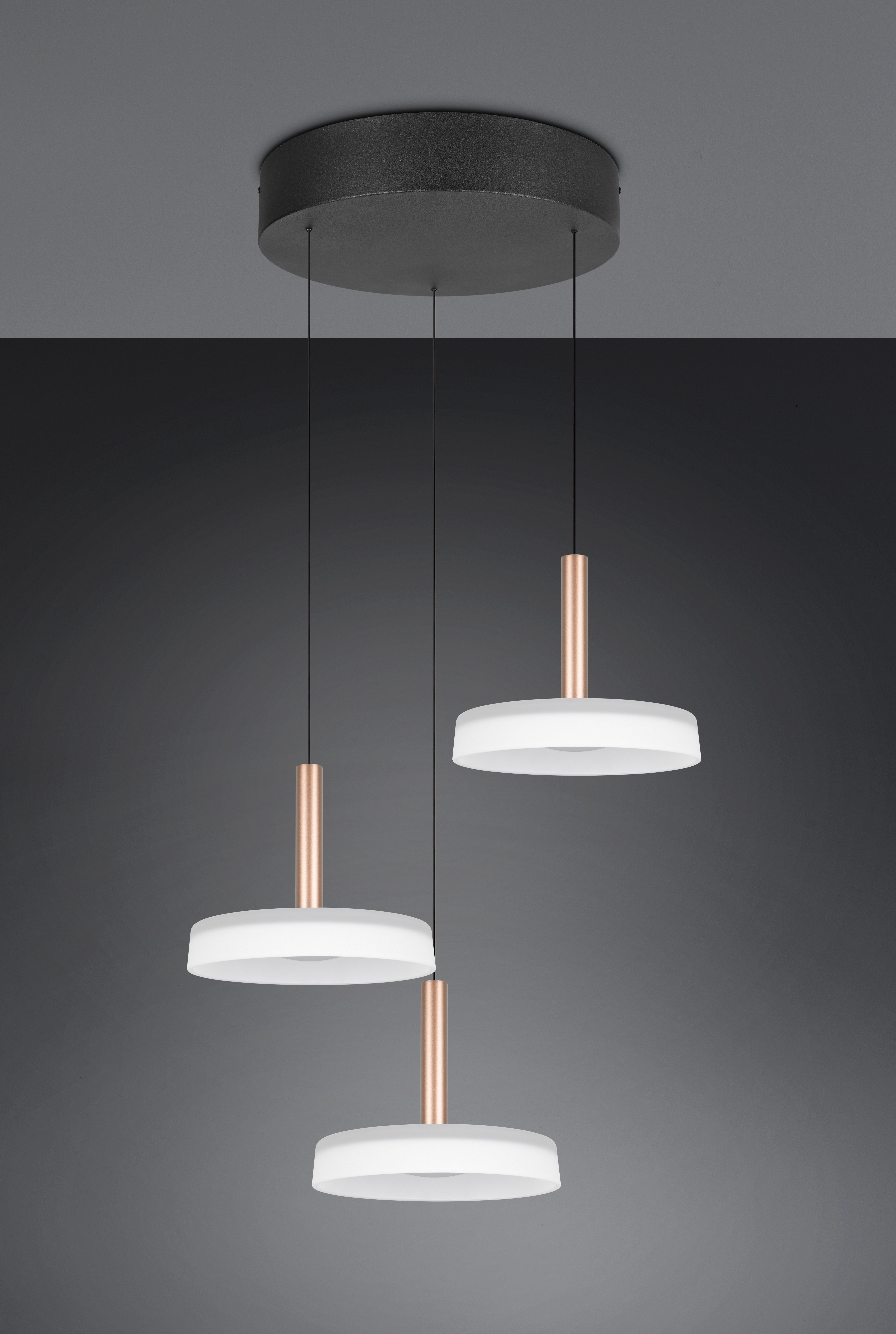 TRIO Leuchten LED Pendelleuchte CELESTE dimmbare LED Hängelampe aus Metall und Glas, 7,5W, 750 Lumen, Dimmfunktion, LED fest integriert, Warmweiß, 3-flammig einfach höhenverstellbar von 50-200 cm 3-Stufen Dimmfunktion