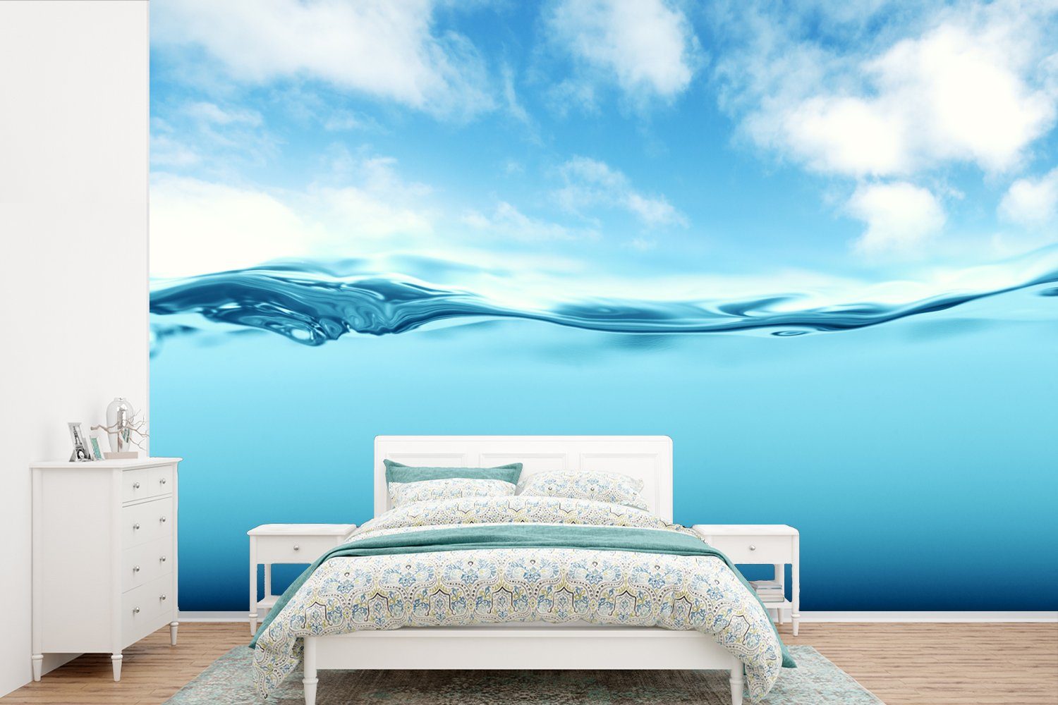 MuchoWow Fototapete Meer - Wolken - Blau, Matt, bedruckt, (6 St), Wallpaper für Wohnzimmer, Schlafzimmer, Kinderzimmer, Vinyl Tapete