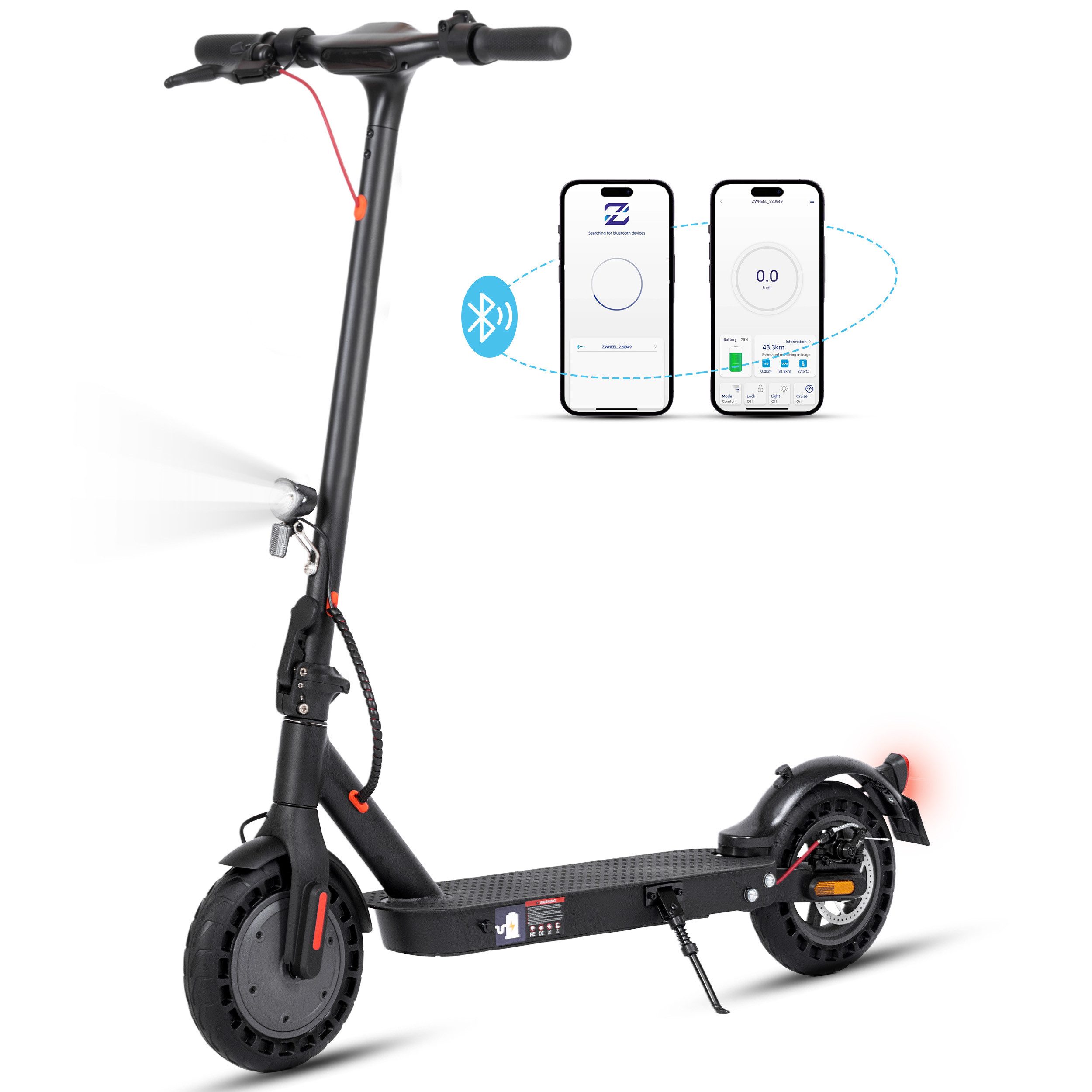 Leawin E-Scooter 10'' E-roller mit Straßenzulassung (ABE), max. 45km, faltbar, 500,00 W, 20 km/h, (120kg Tragfähigkeit, 20% Steigung, APP-Funktion), 2 Stoßdämpfer, E-ABS+Scheibenbremse, klappbarer Elektroroller
