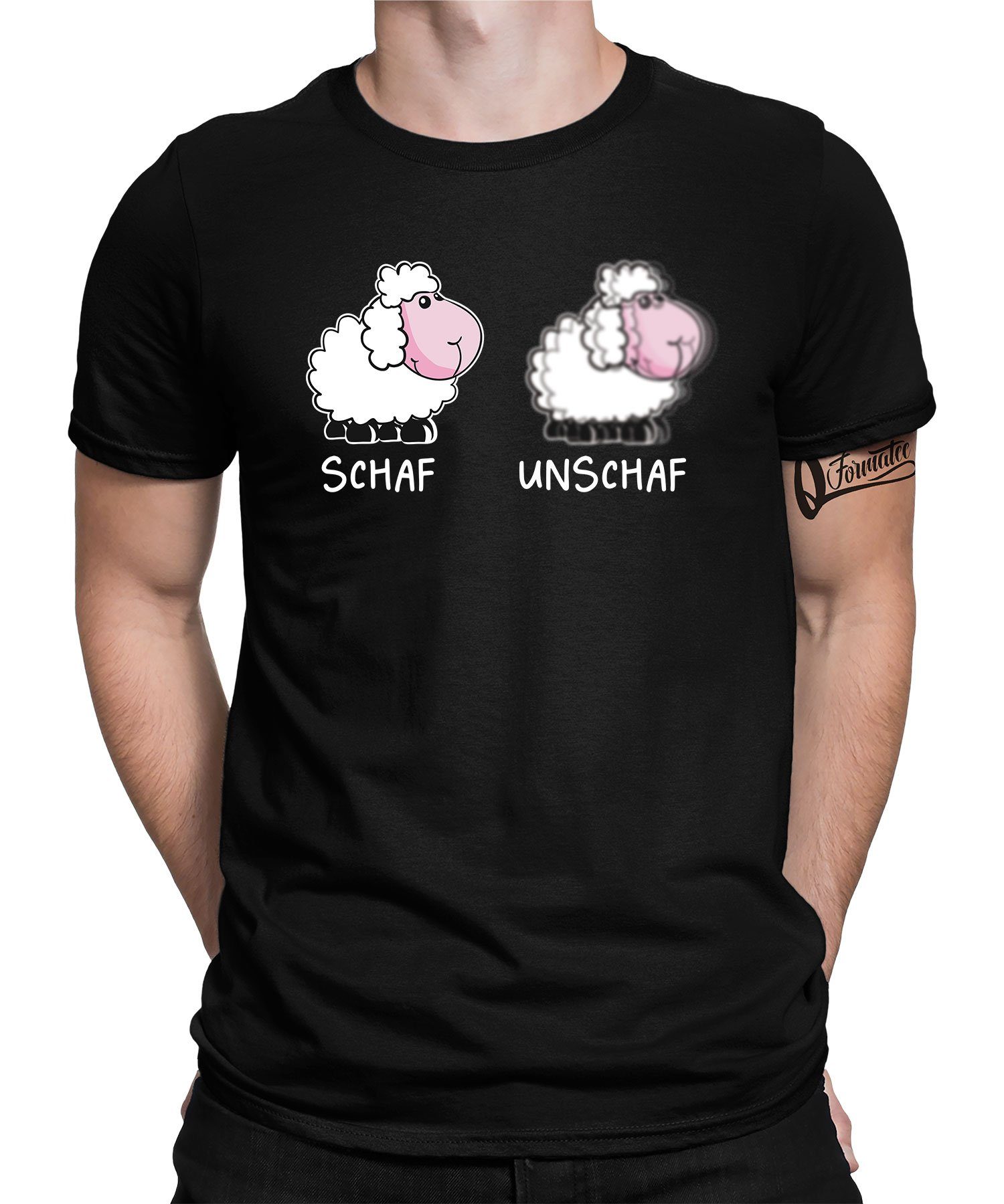 Quattro Formatee Kurzarmshirt Schaf Unschaf - Lustiger Spruch Statement Herren T-Shirt (1-tlg) Schwarz