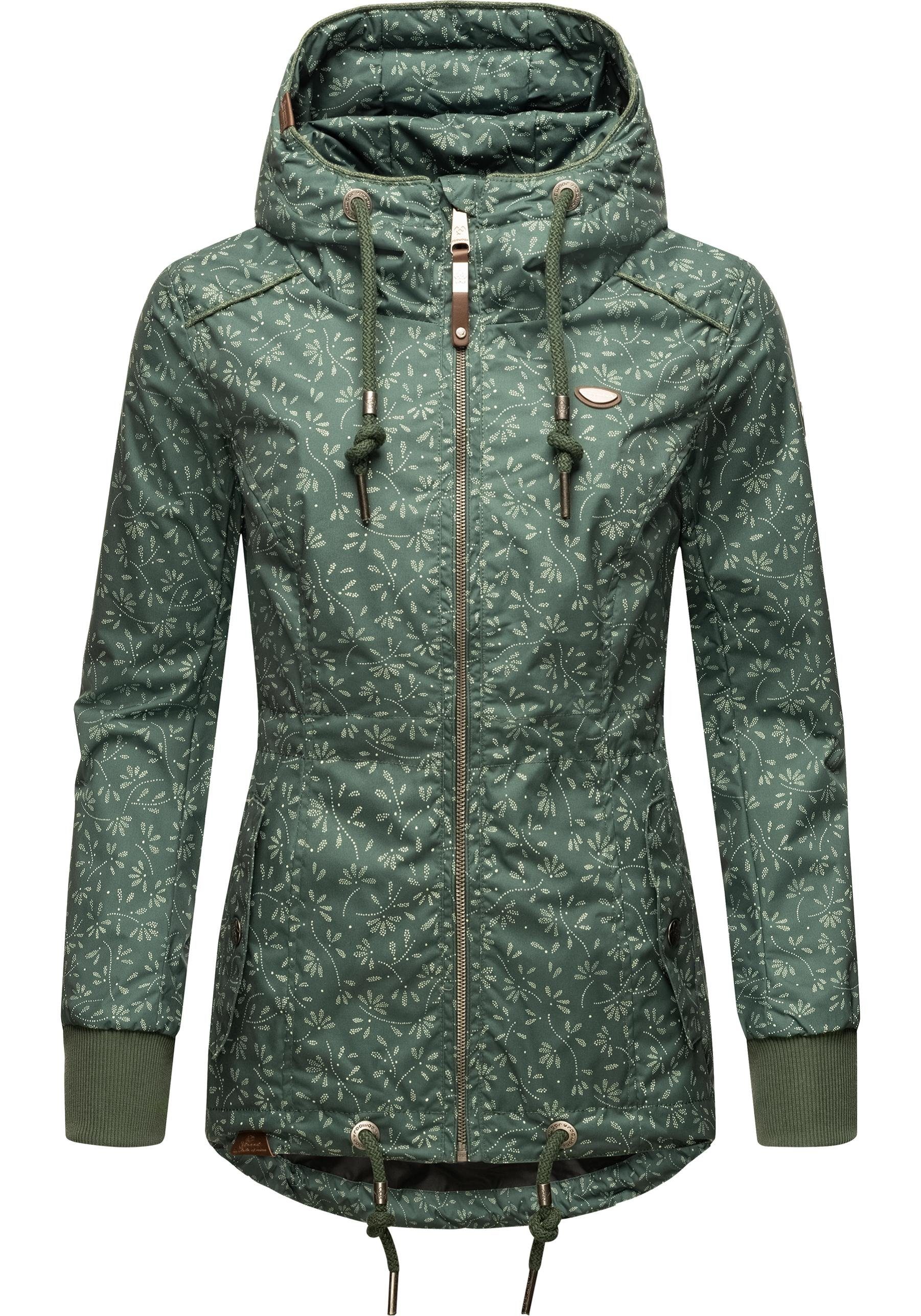 Ragwear Outdoorjacke Danka Bloom stylische Übergangsjacke mit Print und Kapuze