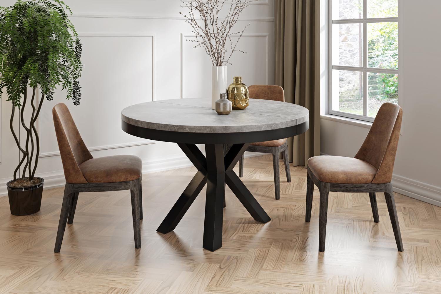 WFL GROUP Esstisch Clara (erhältlich in zwei Größen – 100/120 cm, ausziehbar auf 180/200 cm), platzsparender Industrial Tisch in Holzoptik für Wohnzimmer oder Küche