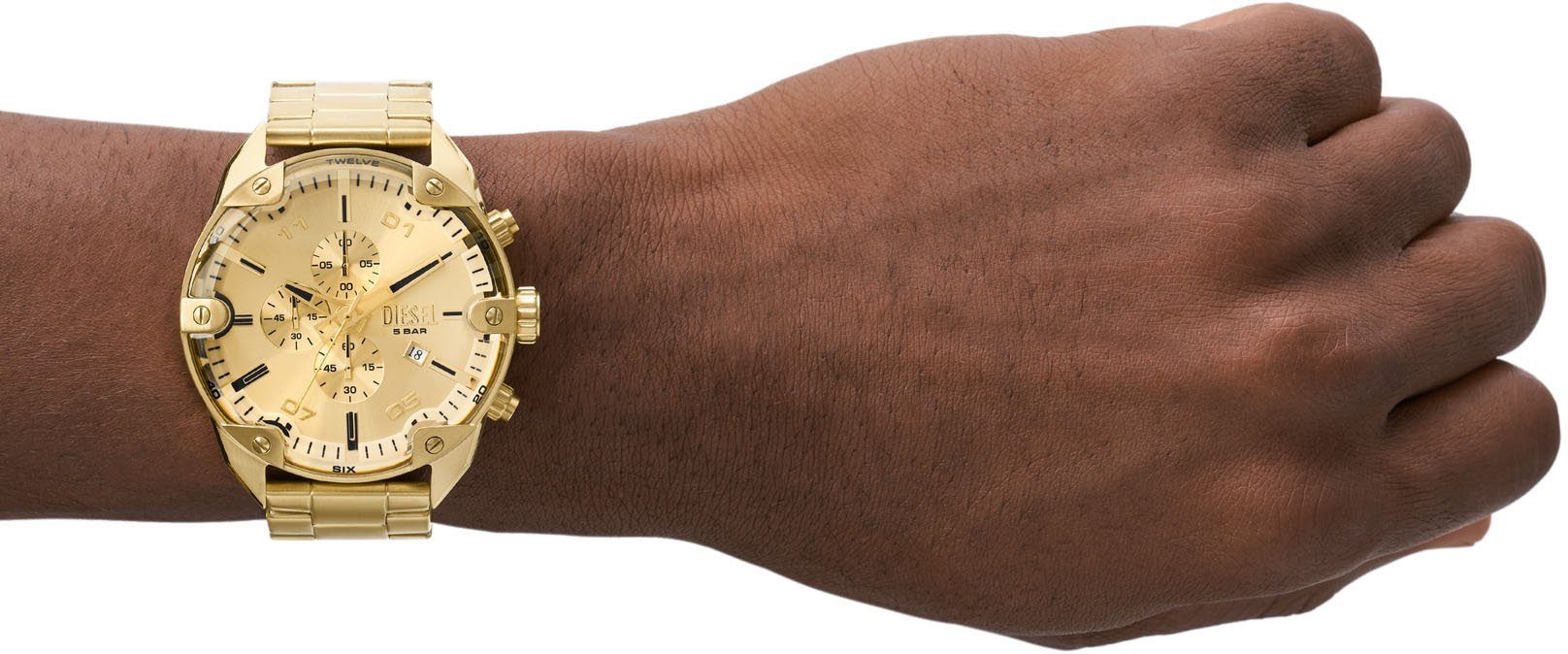 Diesel Chronograph SPIKED DZ4608, Quarzuhr, Armbanduhr, Herrenuhr, Edelstahlarmband, analog, Tag