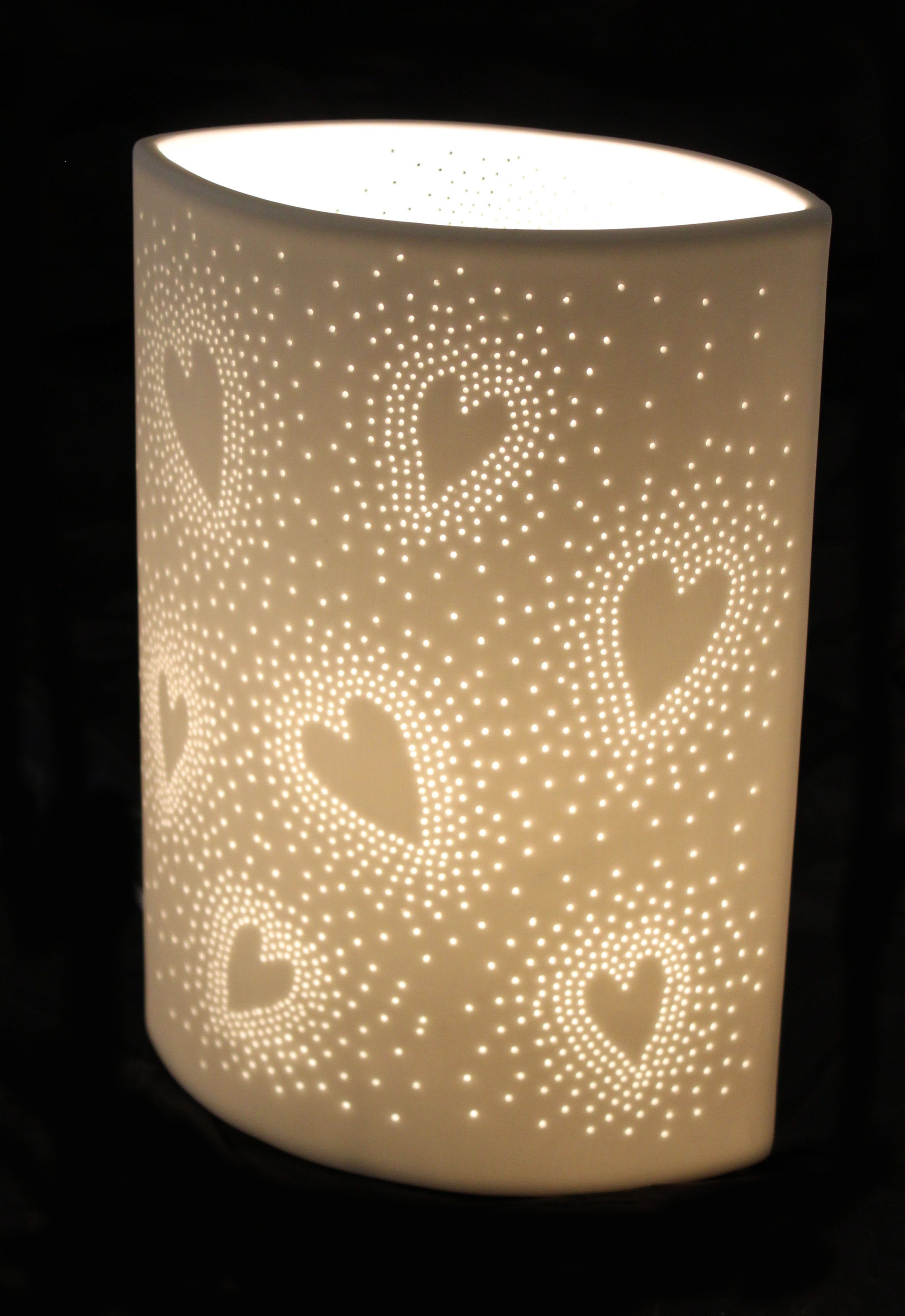 aus Tageslichtweiß Wurm Dekorative Glühbirne, G. hoch, 26 Herzmotiv Tischlampe mit Porzellan Tischleuchte weiß cm