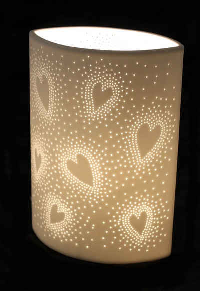 G. Wurm Tischleuchte Dekorative Tischlampe mit Herzmotiv weiß aus Porzellan 26 cm hoch, Glühbirne, Tageslichtweiß