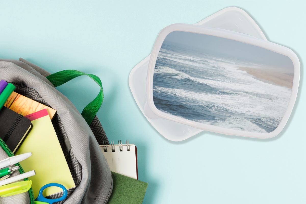 MuchoWow Lunchbox für Kinder Meer Strand, Brotdose, - Jungs - - Wasser für weiß Wellen (2-tlg), und und Mädchen Kunststoff, Erwachsene, Brotbox