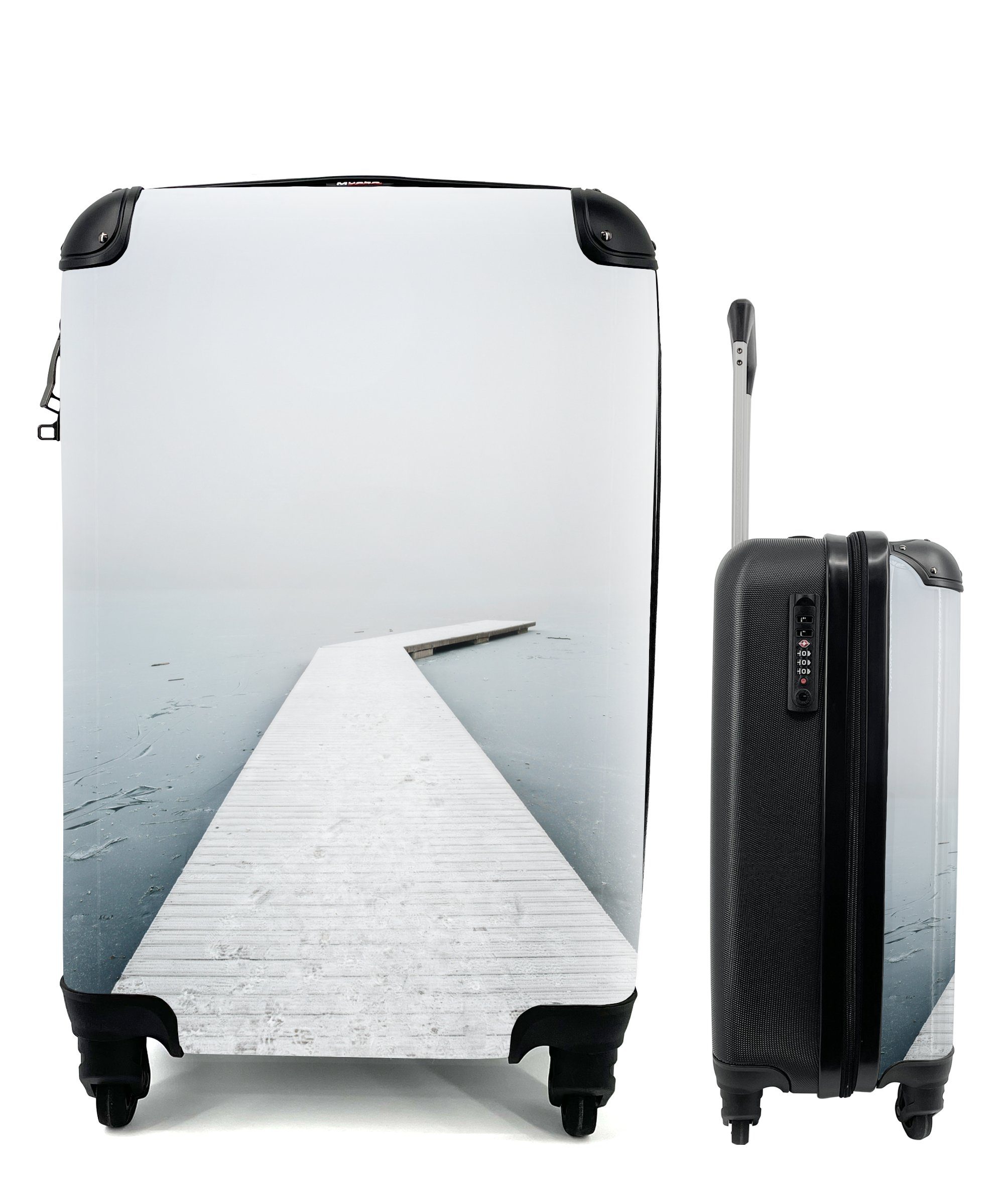 MuchoWow Handgepäckkoffer Ruhiger Steg vereisten Ferien, 4 Reisetasche rollen, einem für mit Handgepäck über Trolley, See, Rollen, Reisekoffer