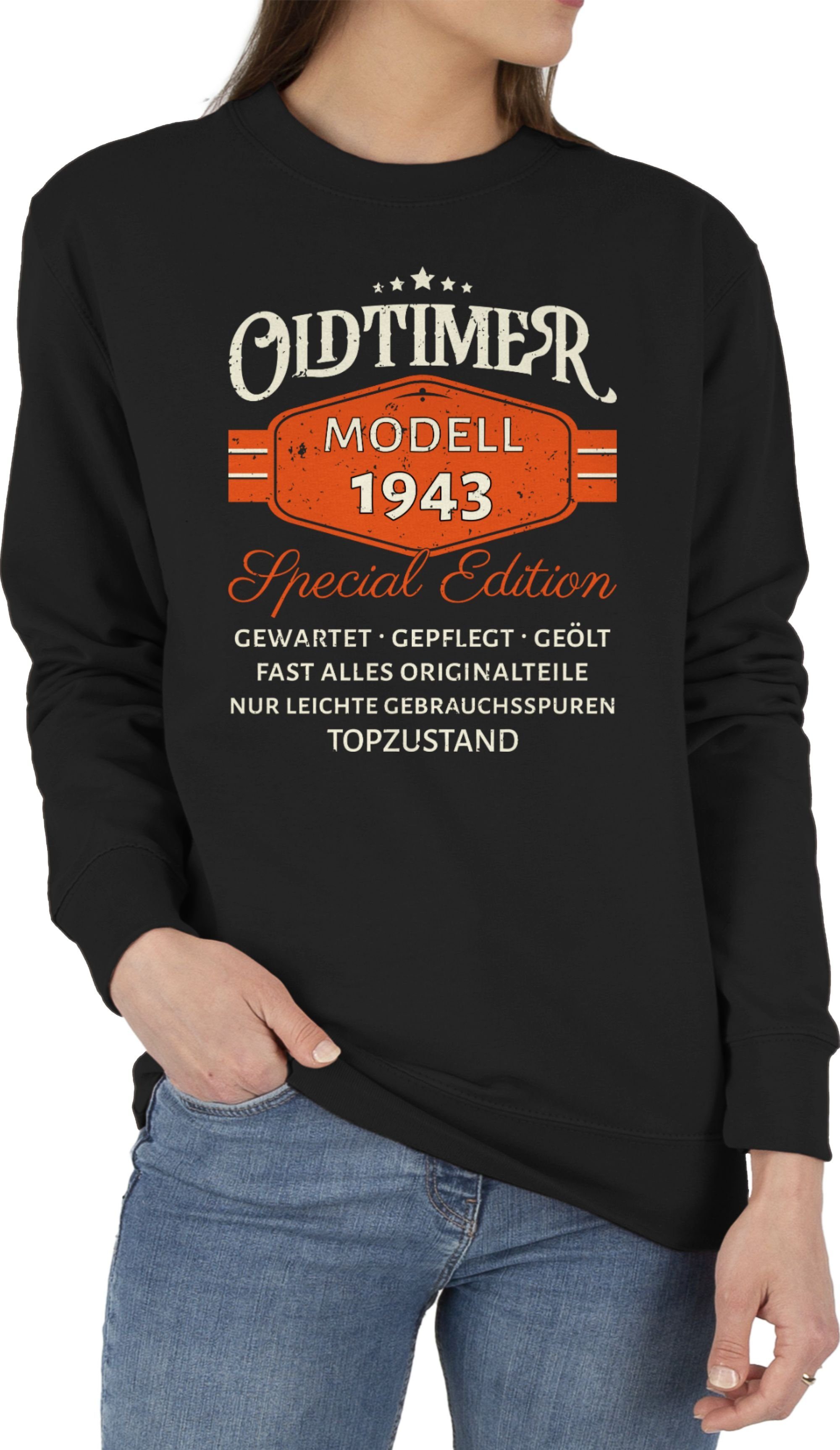 80. Schwarz Sweatshirt Oldtimer (1-tlg) Edition Modell 1 Geburtstag Shirtracer Special 1943 Original