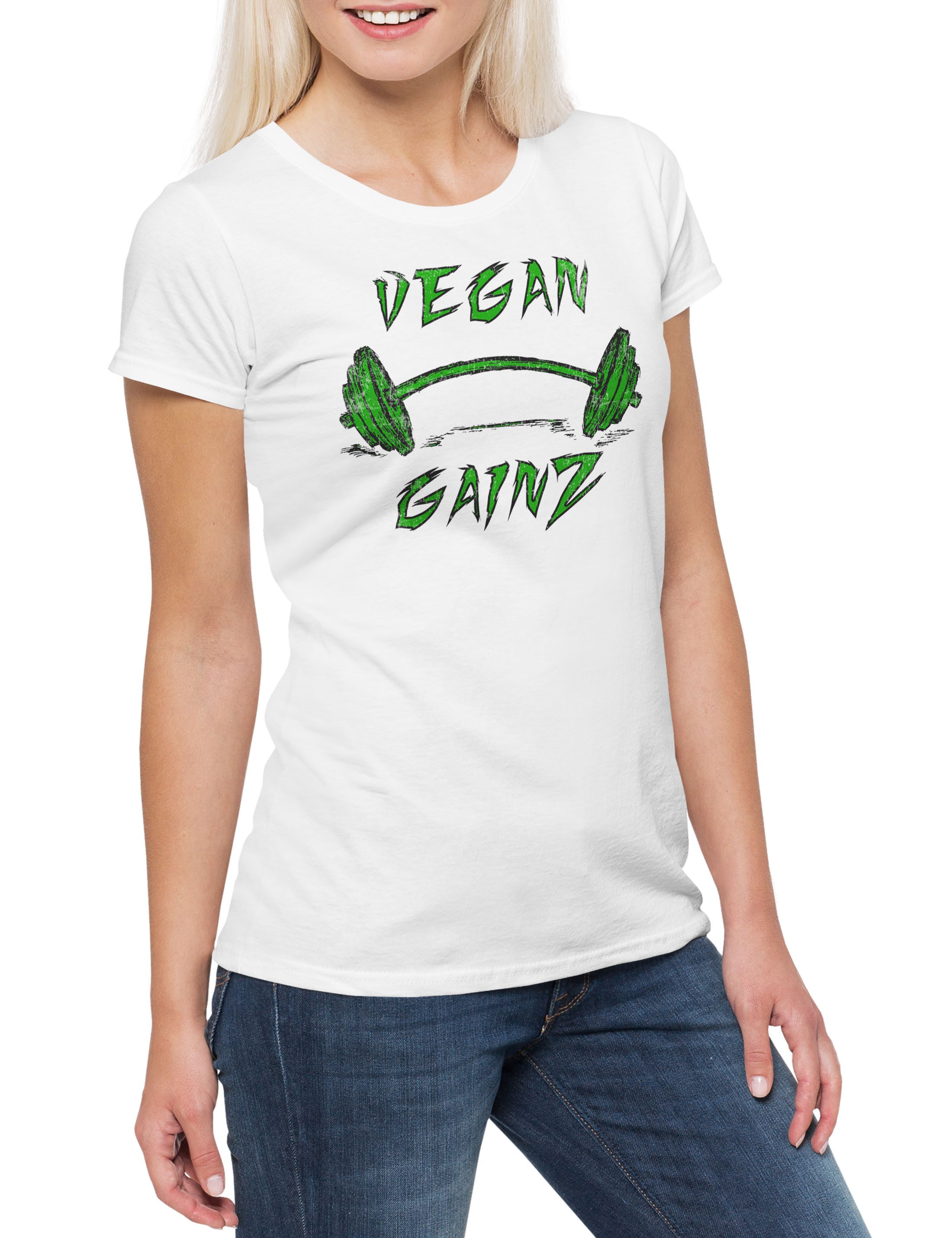 Urban Backwoods Print-Shirt Vegan Muscle Damen T-Shirt Natural Body Builder Kraftsport Gym Fitness (1-tlg) Studio Training Pumping Veganer