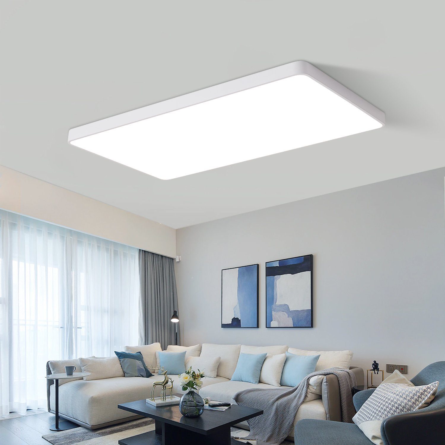 Vicbuy Deckenleuchte 48W Wohnzimmerlampe, 60*40*5cm Deckenlampe, dimmbar, Weiß Stufenlos LED Fernbedienung & APP