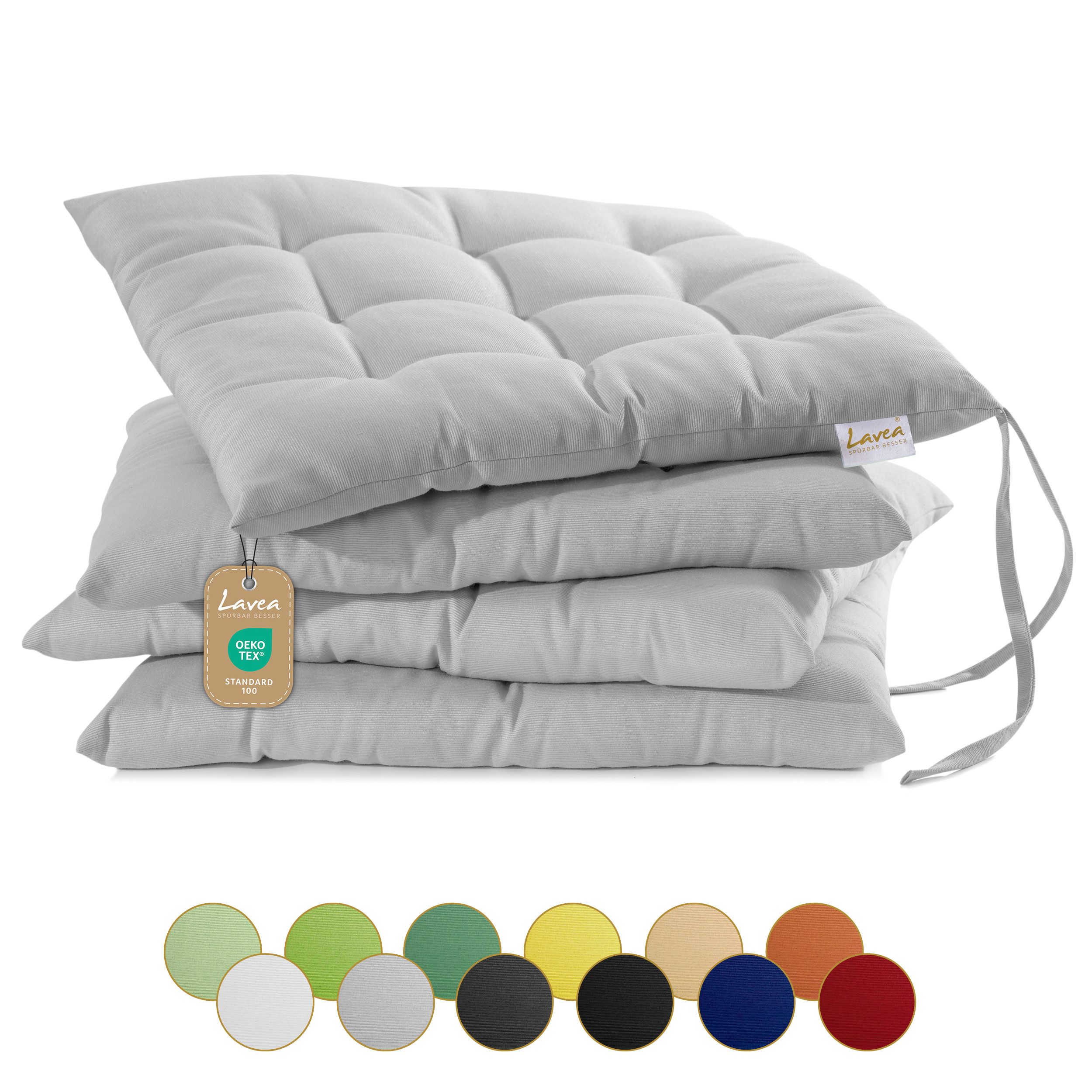 Lavea Stuhlkissen MONACO, Sitzkissen 4er Set – 40x40 cm, mit Stoffbändern, günstig online kaufen
