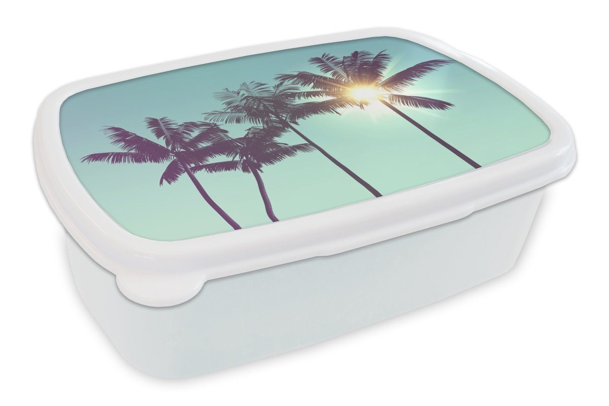 MuchoWow Lunchbox Palmen - Sommer - Sonne, Kunststoff, (2-tlg), Brotbox für Kinder und Erwachsene, Brotdose, für Jungs und Mädchen weiß