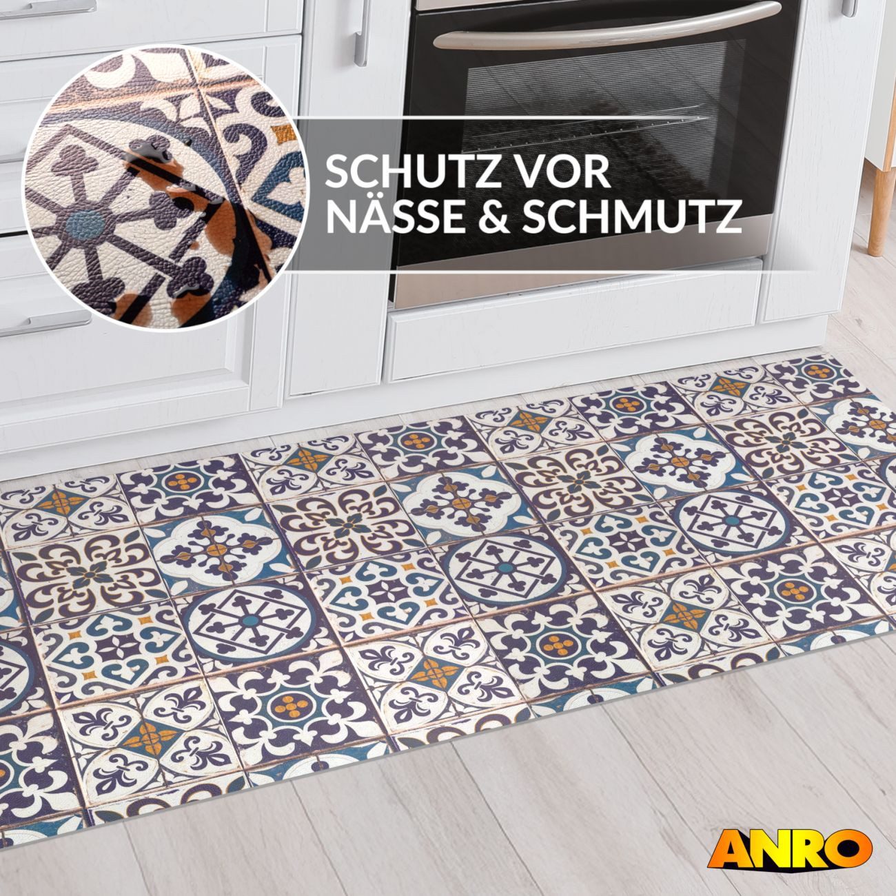 ANRO Küchenläufer abwaschbar Arabesk LADY Läufer stark pflegeleicht Küchenteppich, Rechteckig, Höhe: 3 mm, robust schmutzabweisend 67x100cm Boho Blau robust – Bild 5 von 5