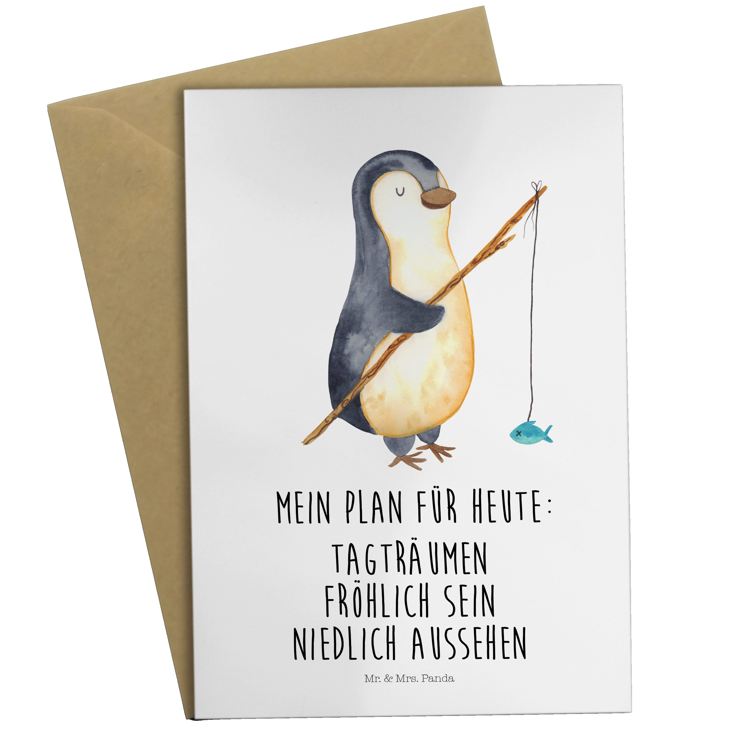 Mr. & Mrs. Panda Grußkarte Pinguin Angler - Weiß - Geschenk, Geburtstagskarte, Planer, Tagträume