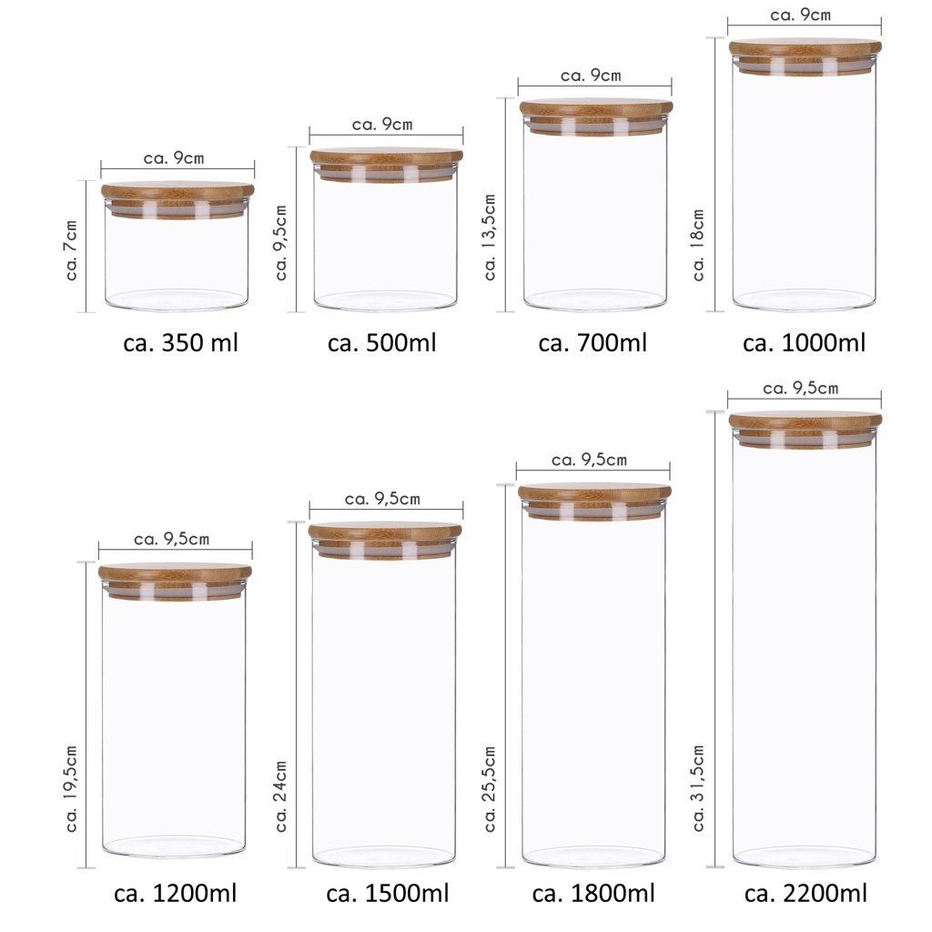 Mix Bambus Deckel, Glas Set Vorratsgläser Eti Behälter 8er TP mit 8 inkl. Vorratsglas