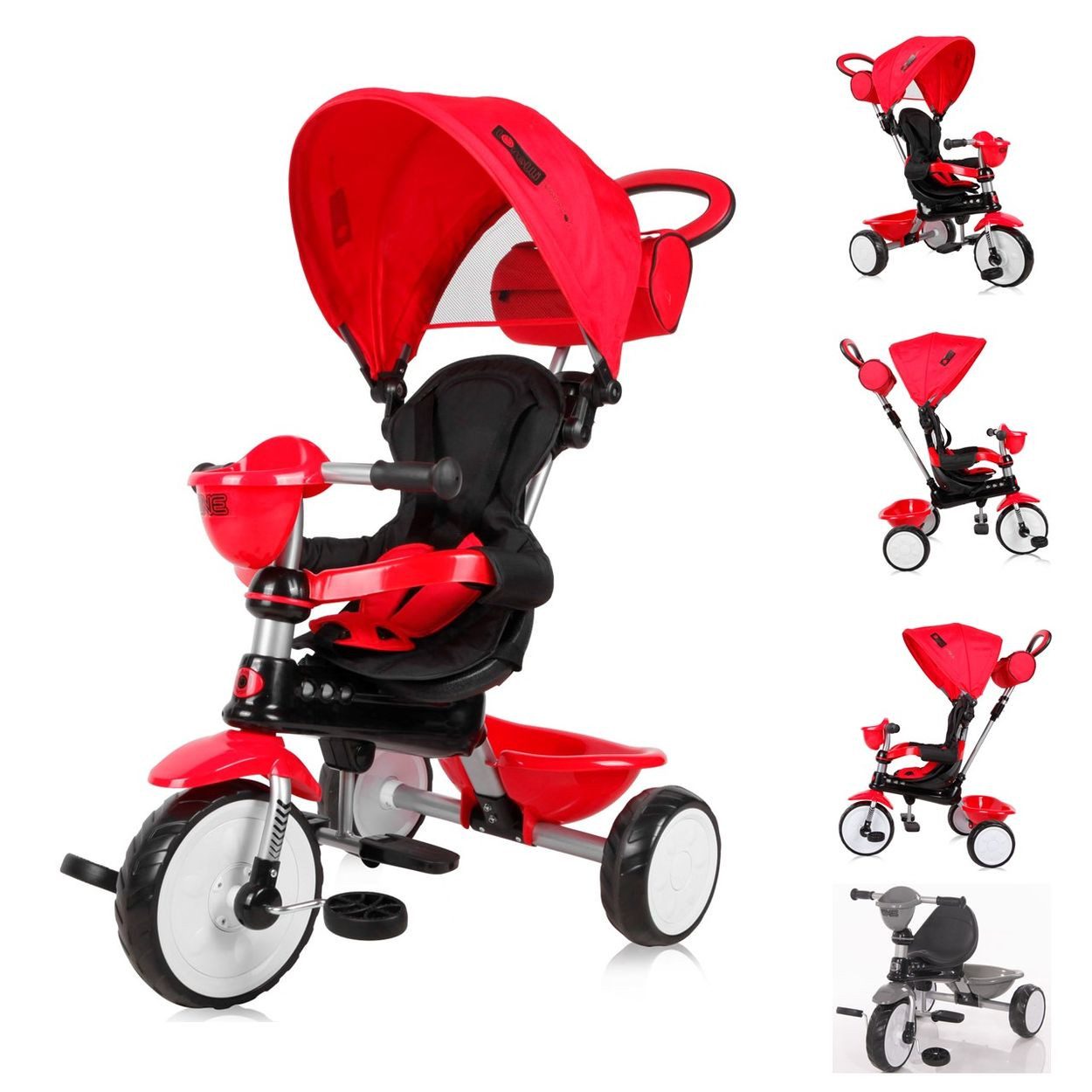 Lorelli Dreirad Tricycle One 3 in 1, EVA-Reifen Schiebestange Anti-Rutsch Pedale umbaubar