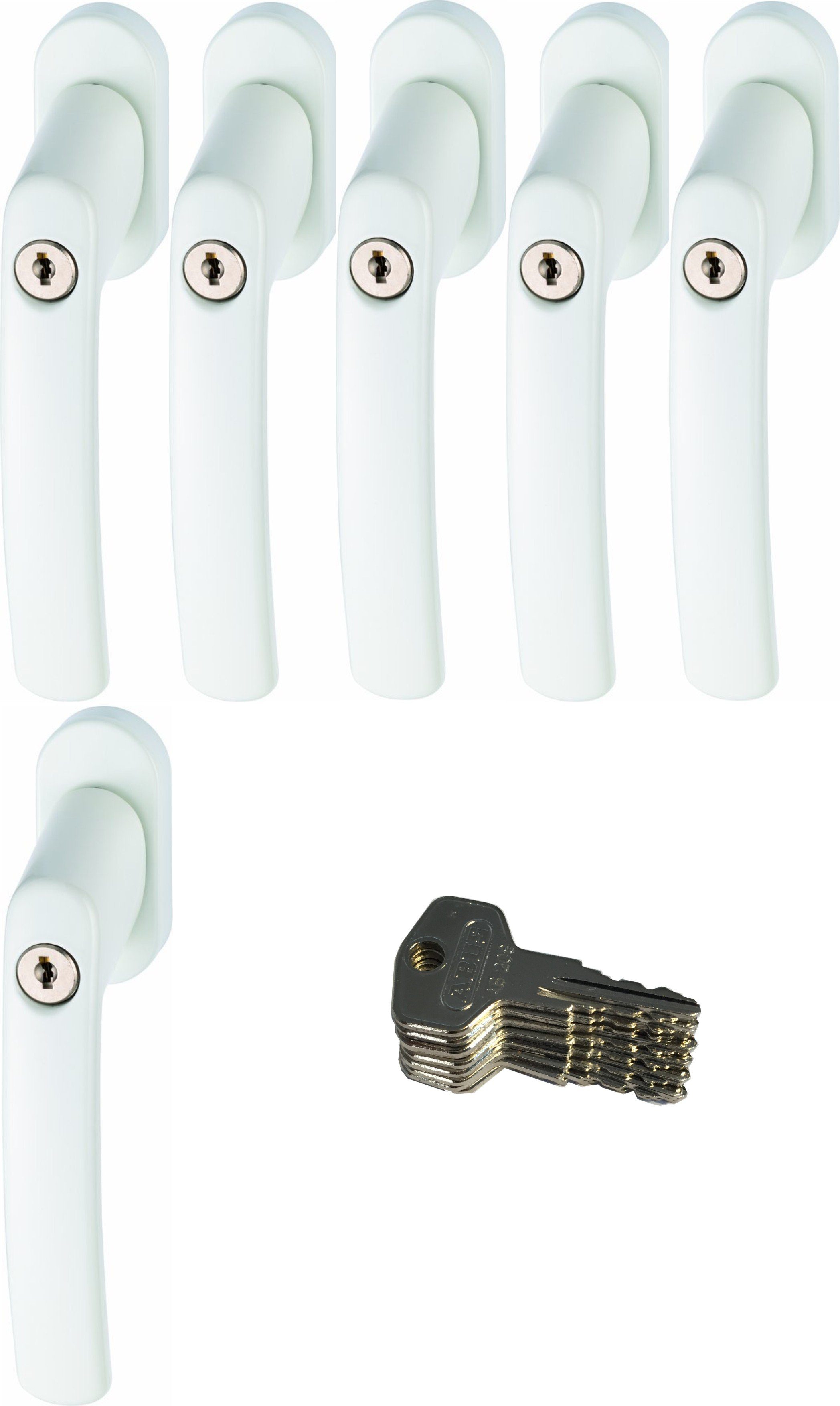 ABUS Fenstergriff ABUS FG200 Weiß, Braun, Silber, SB abschließbarer Fenstergriff, 6er Set weiß, abschließbar, Kindersicherung