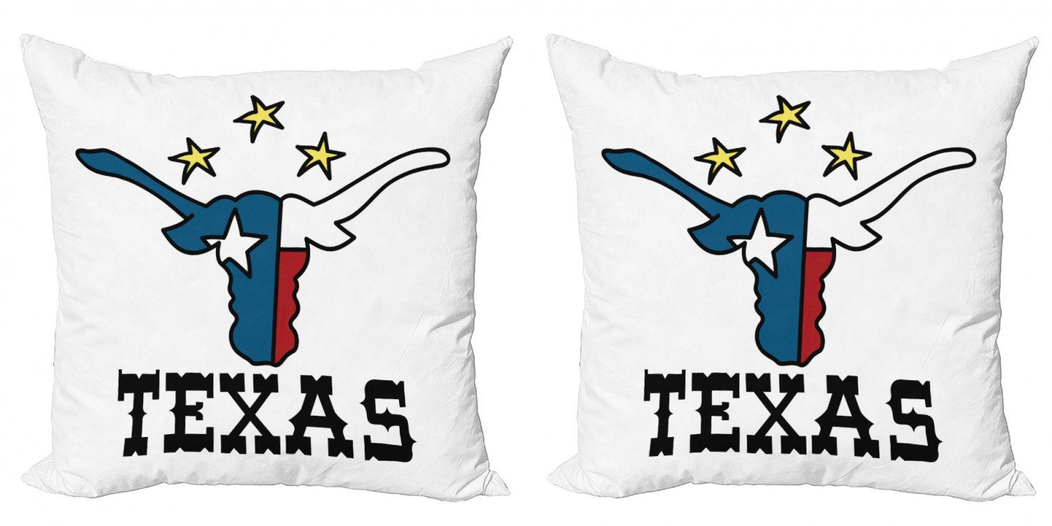Kissenbezüge Modern Accent Doppelseitiger Digitaldruck, Abakuhaus (2 Stück), Texas Star Büffel-Kopf-Flagge