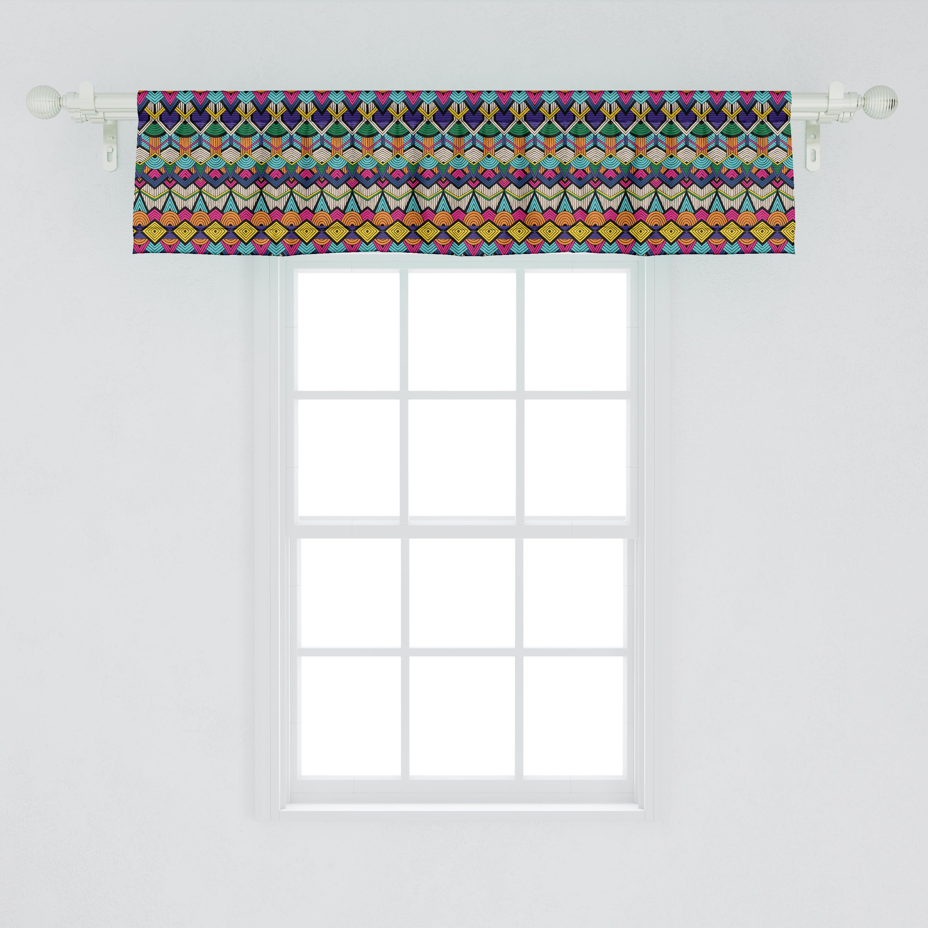 Scheibengardine Vorhang Volant für Dekor Linien Schlafzimmer Microfaser, Küche Geometrisch Abakuhaus, Halbkreise Stangentasche, mit