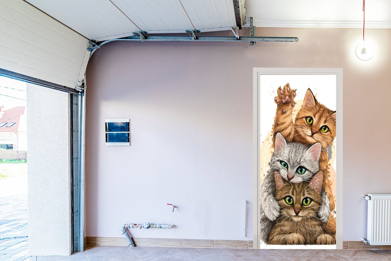 - Katze, - Türaufkleber, Haustiere MuchoWow St), 75x205 bedruckt, Illustration Matt, für (1 Katzen Tür, Fototapete cm Türtapete -