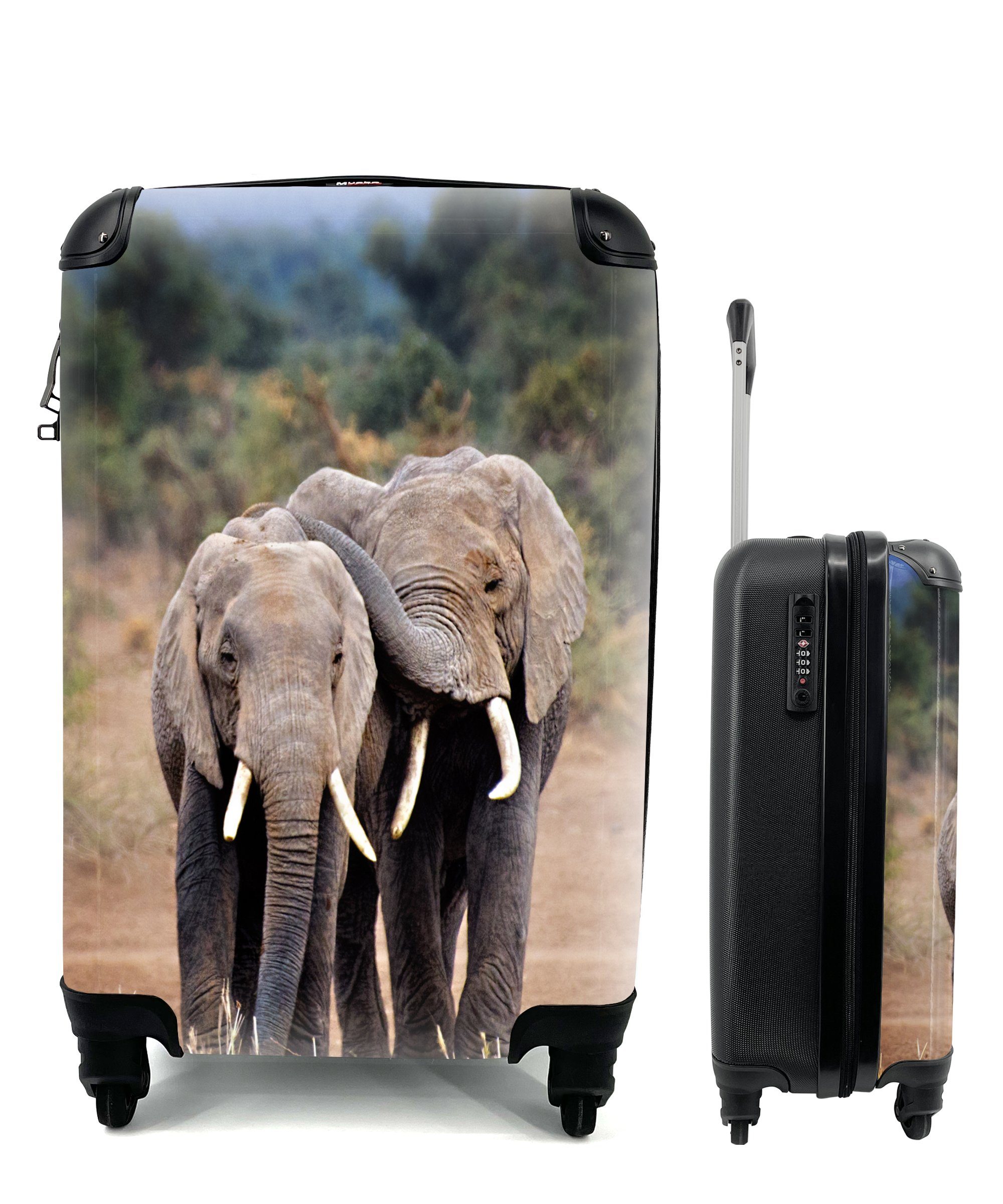 MuchoWow Handgepäckkoffer Elefant - Tiere - Bäume - Natur, 4 Rollen, Reisetasche mit rollen, Handgepäck für Ferien, Trolley, Reisekoffer