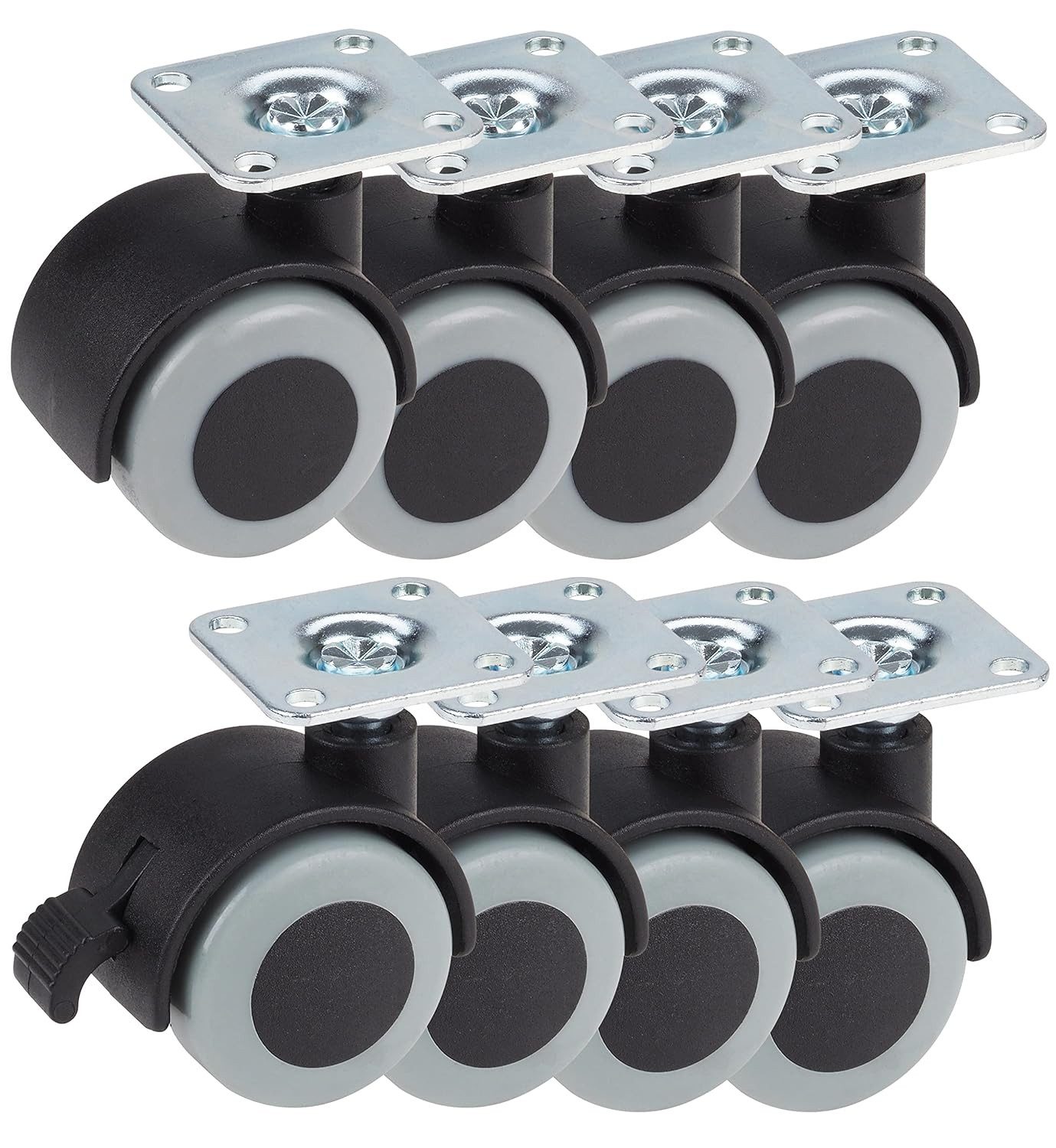 Dörner + Helmer Schwerlastrolle Set Parkett-Doppelrolle 40mm,4x 761101 4x 765106, Tragkraft je Rolle 3, Parkett Doppellenkrollen Set 8 Rollen mit Feststeller für Möbel Transp