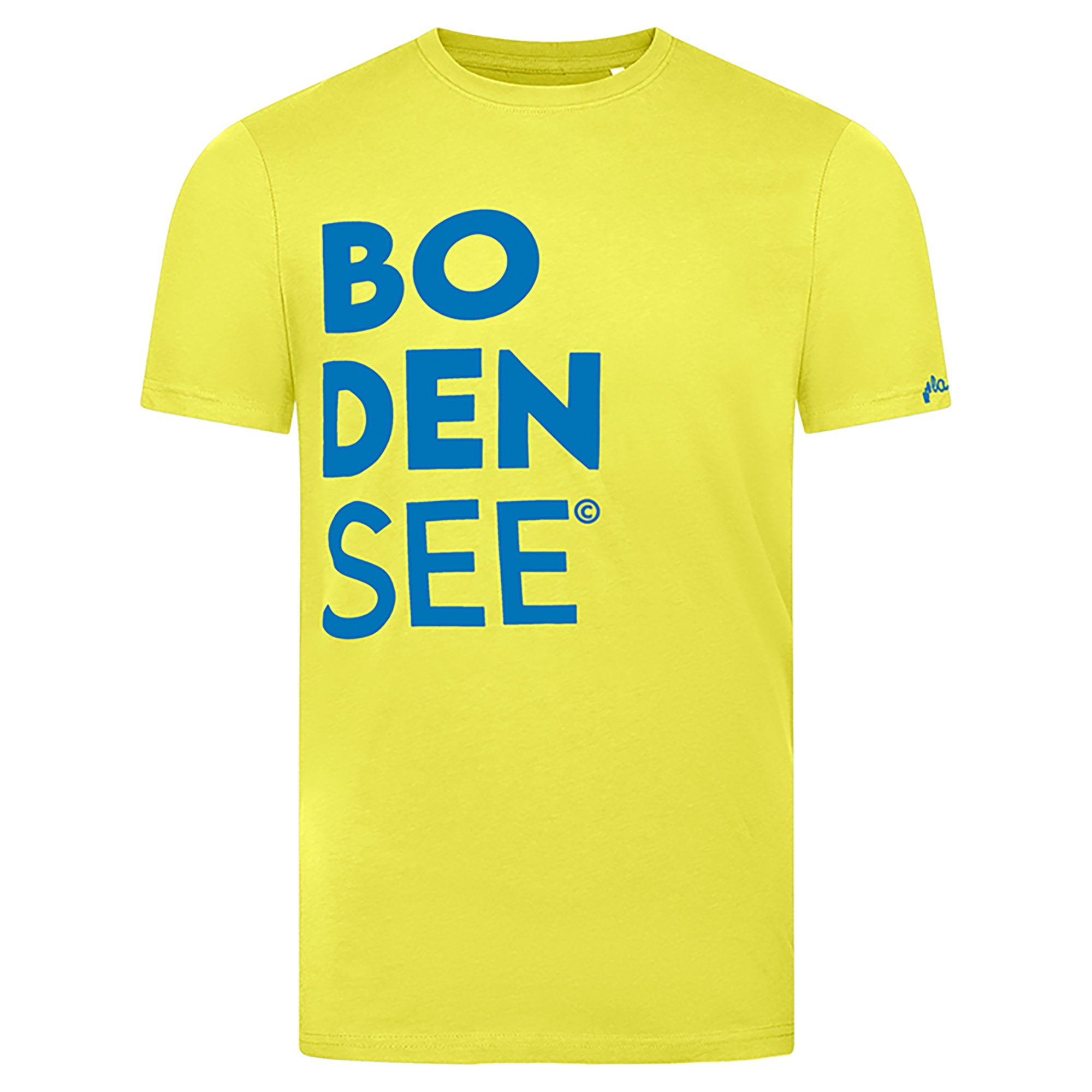 uptolake design T-Shirt für Herren aus Bio Baumwolle mit Bodensee Schriftzug Gelb/Cobalt-Blau