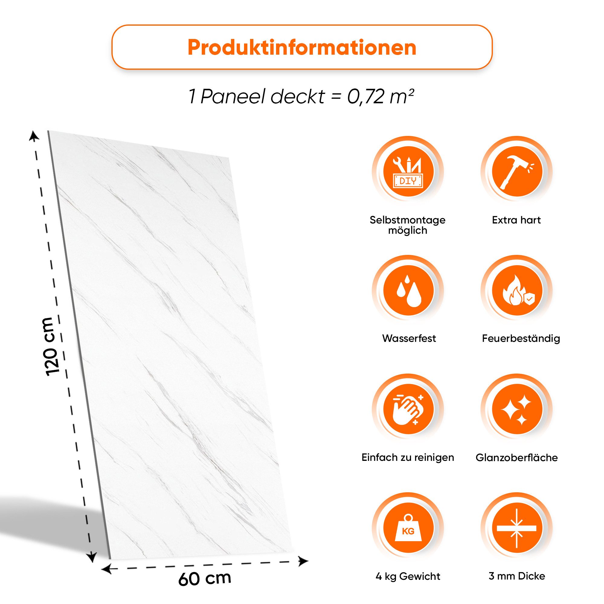 IZODEKOR 3D Wandpaneel PVC Wandverkleidung in Marmoroptik – Fliesenersatz für Bad & Küche, BxL: 60x120 cm, 0,72 qm, (wasserfest, kratzfest, pflegeleicht, direkt – Bild 2 von 5