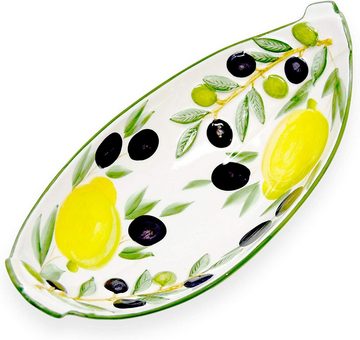 Lashuma Obstschale Zitrone Olive, Keramik, (1-tlg), Ovale Dessertschüssel mit Zitronen Oliven Design 30x15 cm