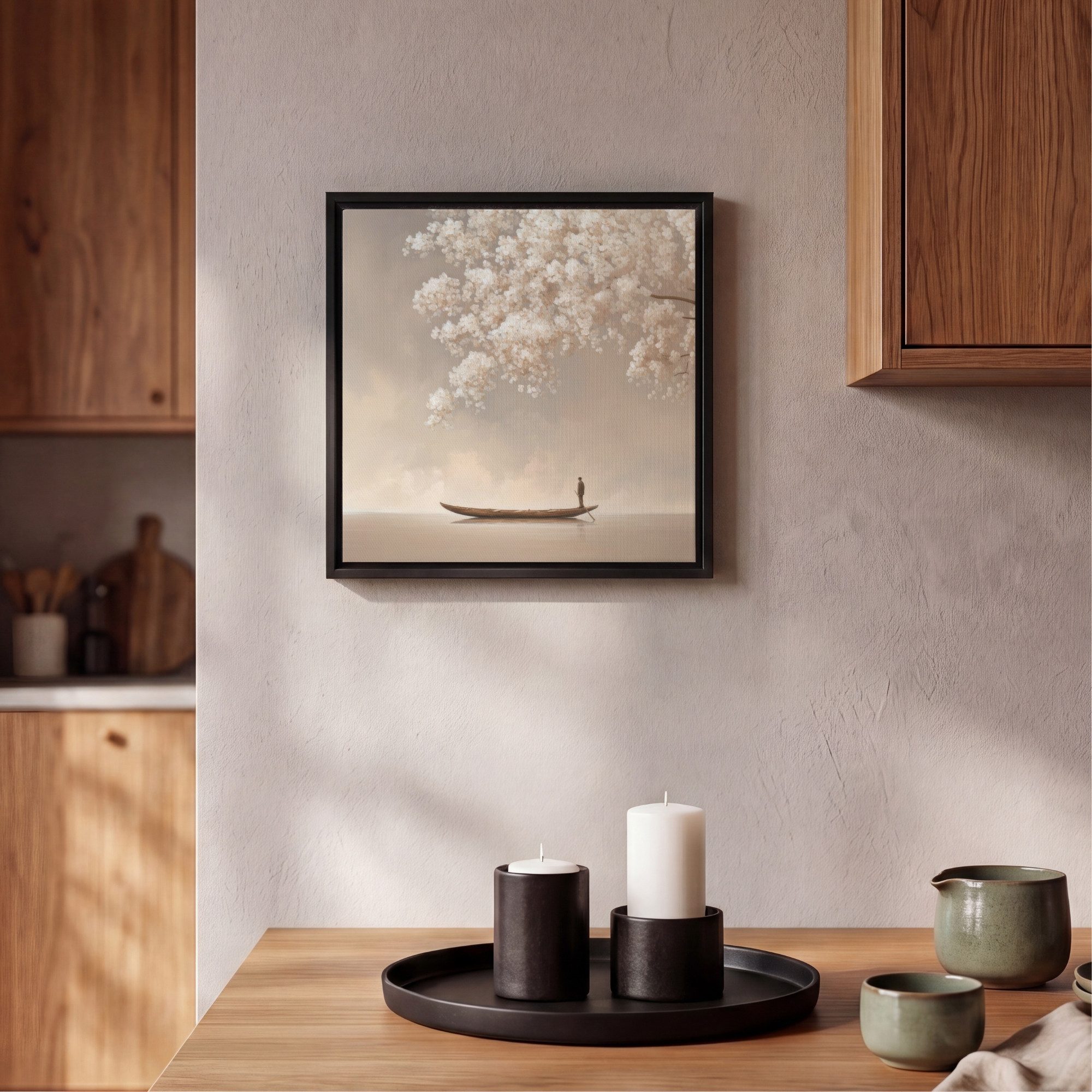 OneMillionCanvasses® Leinwandbild mit Rahmen - Blüten - Weiß - Boot - Minimalistisch, Fotodruck (1 St), Leinwand Bilder Klein, Wand Dekoration Aesthetic 20x20cm – Bild 2 von 5
