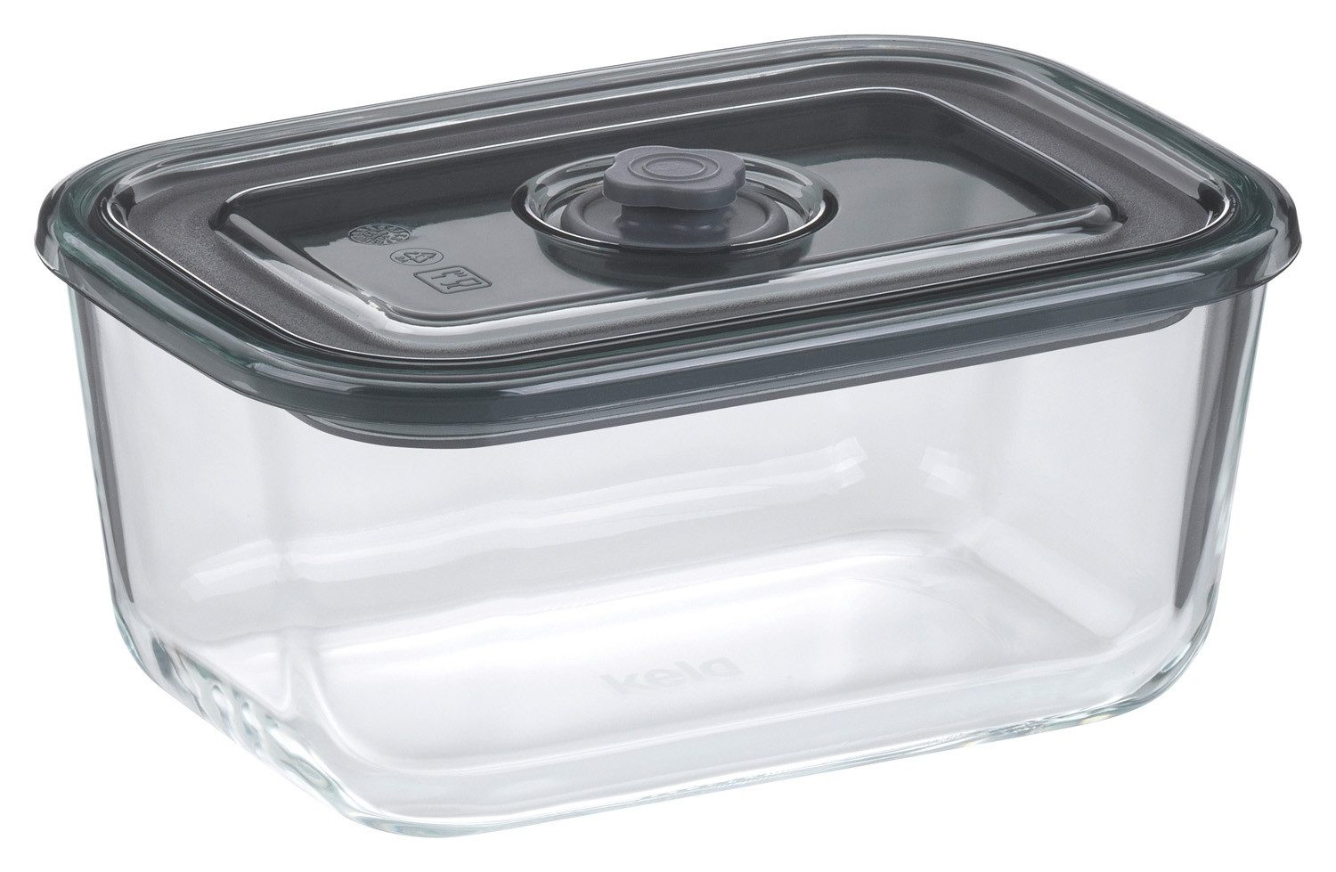kela Vorratsdose AURELIA, 750 ml, Transparent, Push & Go System, Borosilikatglas, Kunststoff, Gefriergeeignet, Spülmaschinengeeignet, B 16,3 x H 11,5 x T 7,3 cm