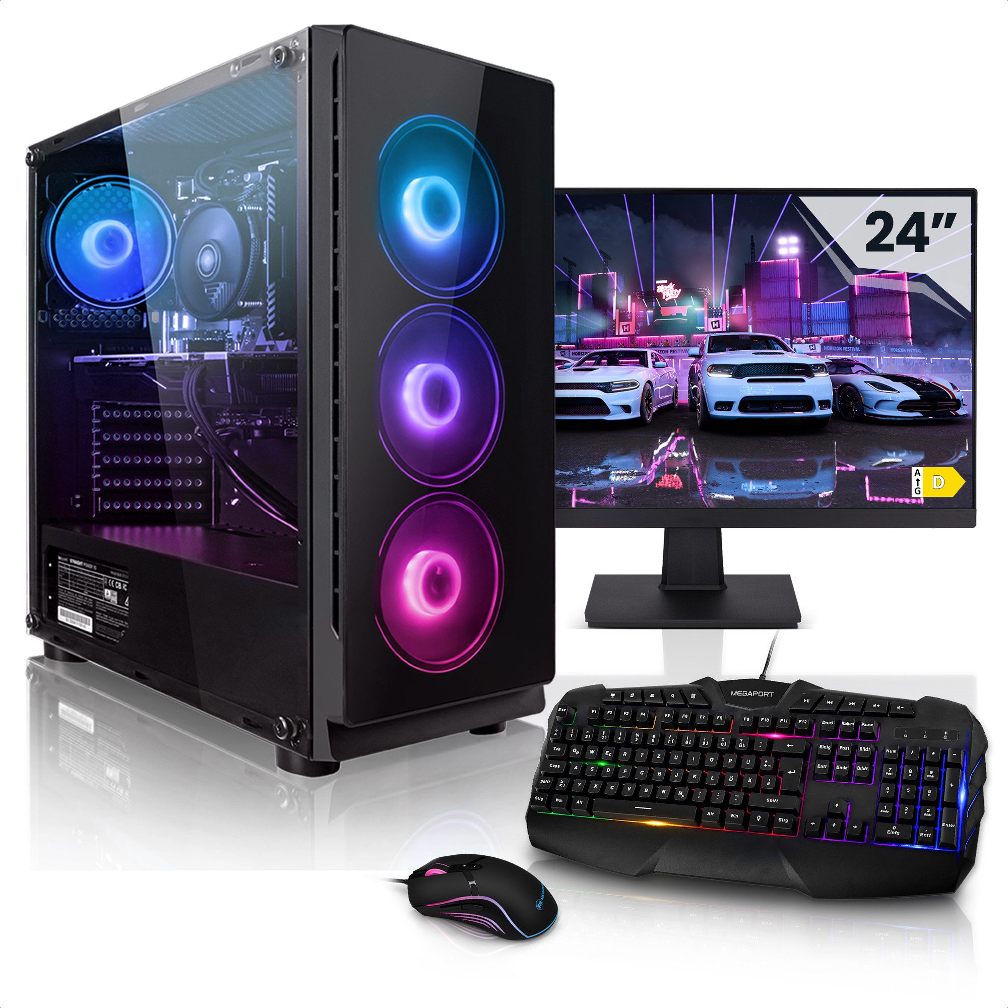 Megaport Gaming-PC-Komplettsystem (24", AMD Ryzen 5 5600 6x3,50 GHz 5600, GeForce GTX 1650 4GB, 16 GB RAM, 500 GB SSD, OHNE Betriebssystem, WLAN)