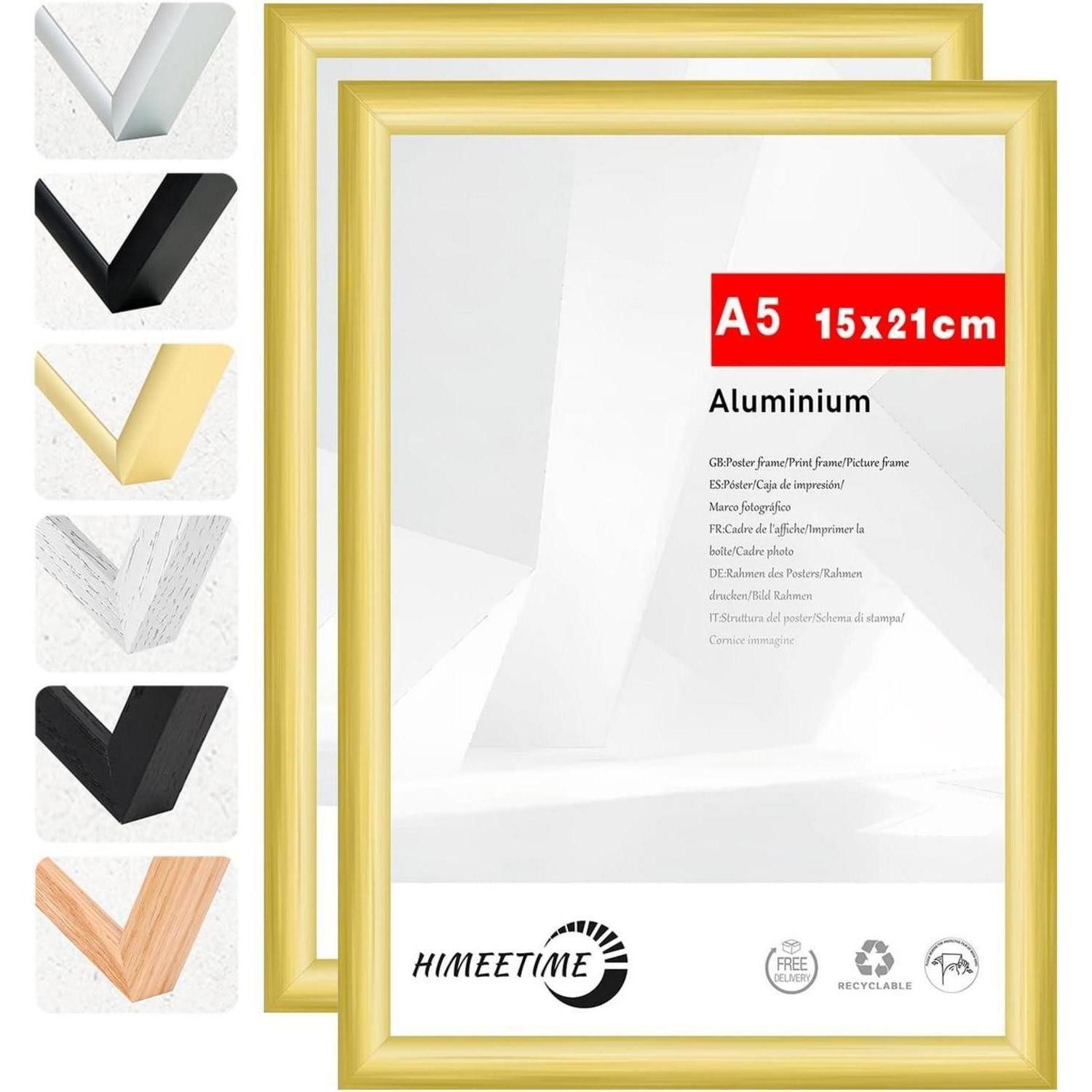LuxusKollektion Bilderrahmen-Set Bilderrahmen A5 Gold Aluminium 2er Set Alu Gold A5(14.8x21cm) 2x