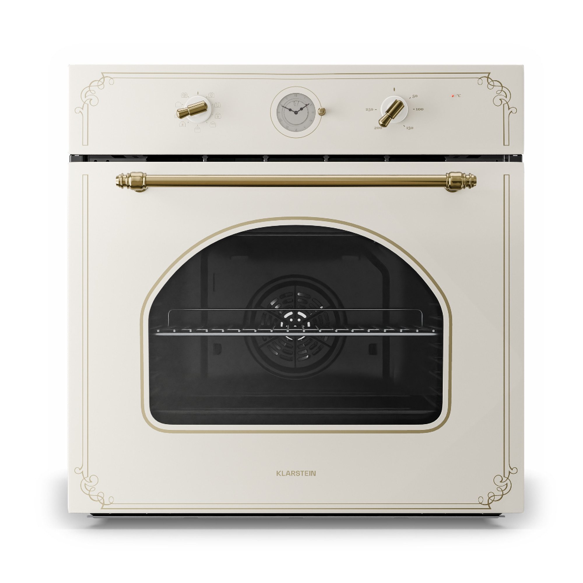 Klarstein Backofen Victoria Einbaubackofen Retro 70L 9 Funktionen 50-250°C A+ elfenbein Victoria, Backofen 70L mit Umluft Grill Auftauen & Drehregler 50-250°C