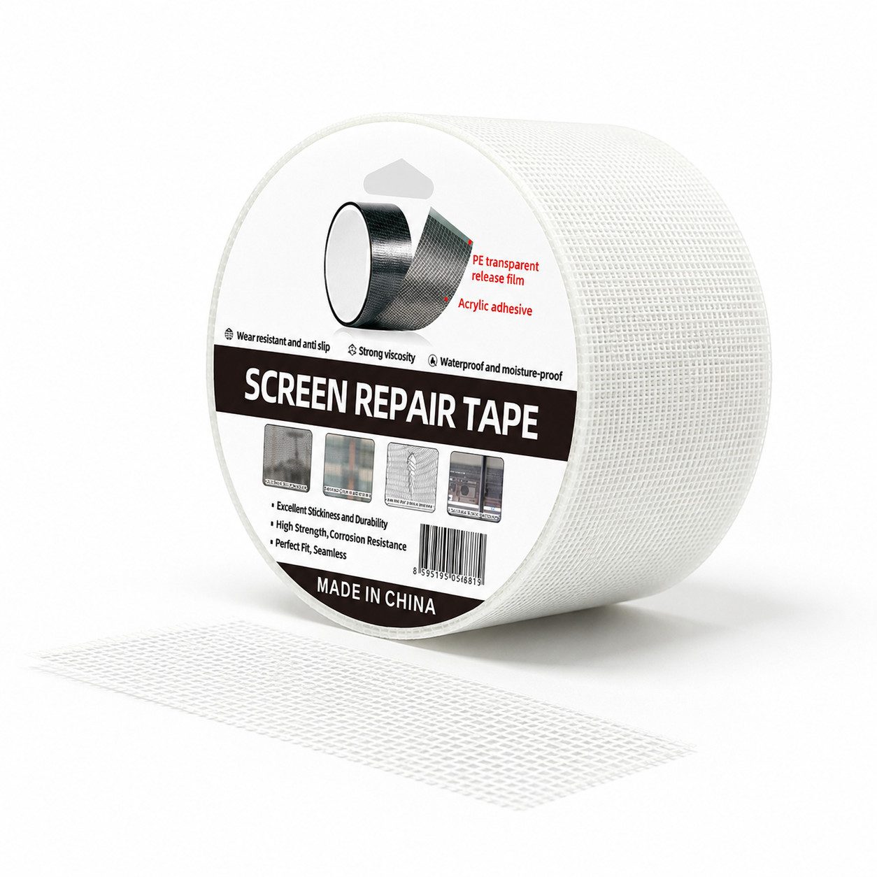 JASLIFE Fliegengitter-Gewebe Reparaturband 5 cm x 2 m selbstklebend für Fenster & Türen, (Einzelartikel, 1 Rolle Reparaturband), selbstklebend, zuschneidbar, wasserfest, feinmaschig, stark haftend