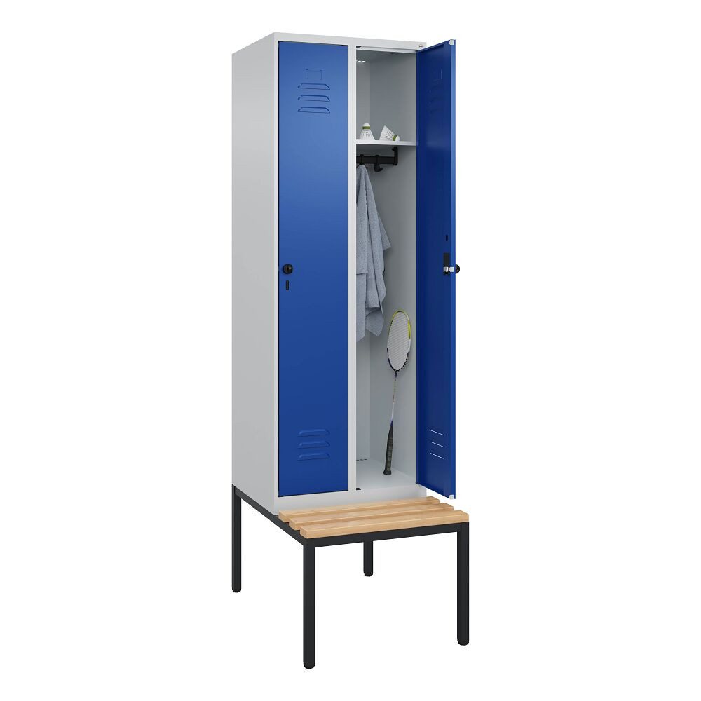C+P Garderobenschrank Garderobenschrank Classic Plus, Abteilbreite 30 cm, mit Sitzbank Raumgewinn durch Korpushöhe 1700 mm