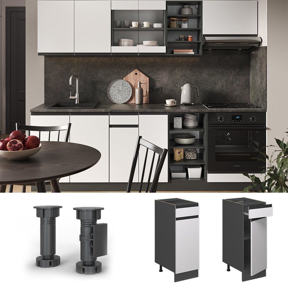 Vicco Unterschrank R-Line, Weiß/Anthrazit, 30 cm J-Shape, ohne Arbeitsplatte (1-St)