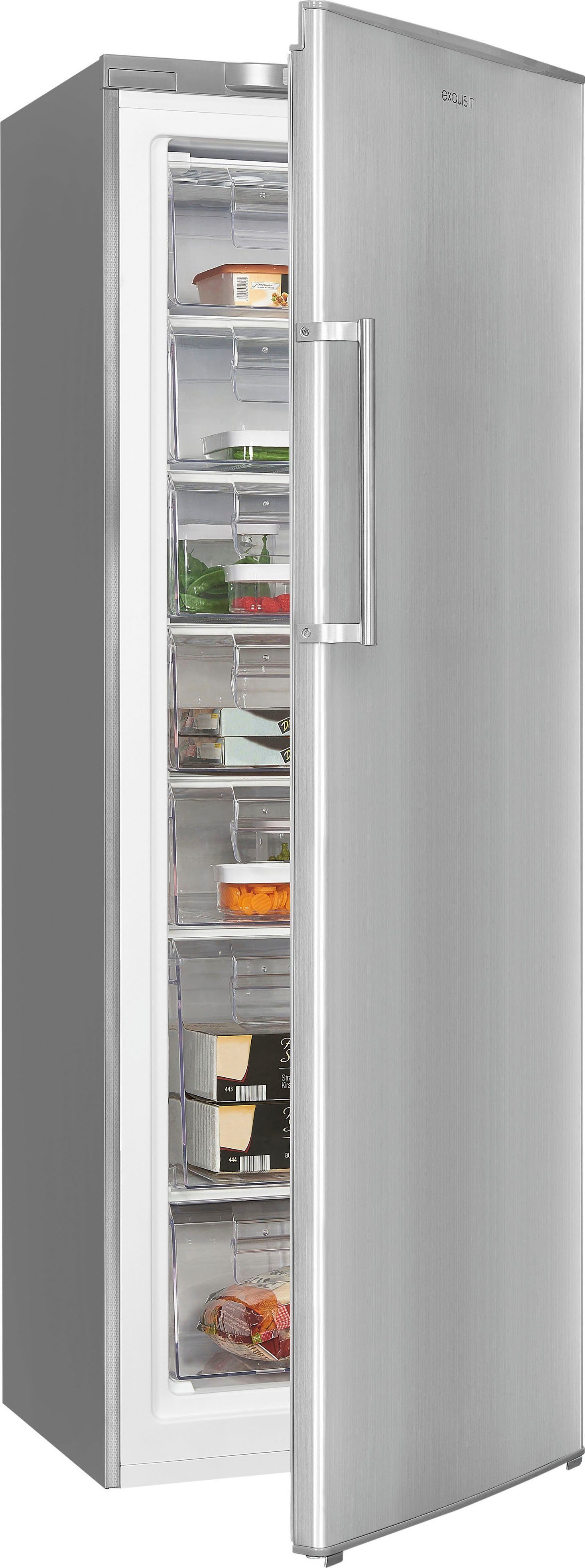 exquisit Gefrierschrank GS280-HE-040D, 171 cm hoch, 60 cm breit, 242 Liter Nutzinhalt, Display, Schnellgefrieren