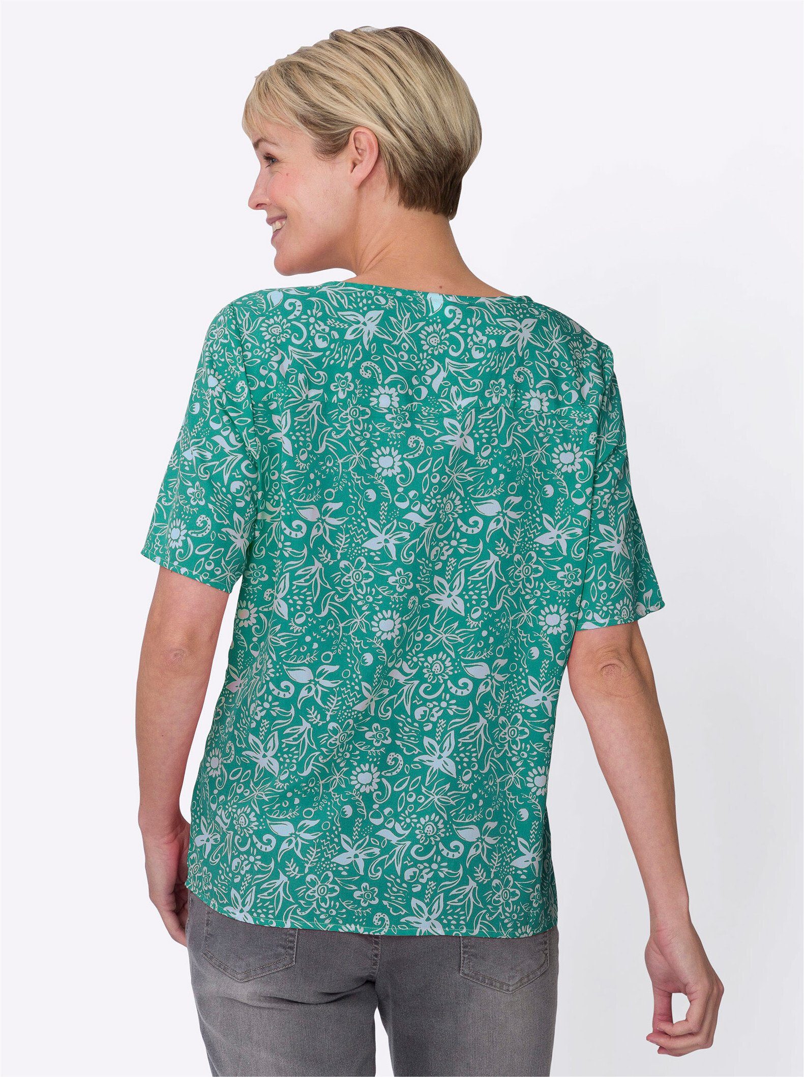 Sieh an! Klassische Bluse smaragd-ecru-bedruckt