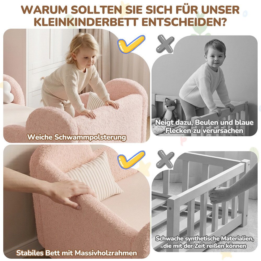 Meulbaty Kinderbett mit weichem Bodenbettgestell, extra breites Sicherheitsbett (1-tlg), für Mädchen und Jungen, ohne Matratze, 140 x 70 cm – Bild 3 von 5