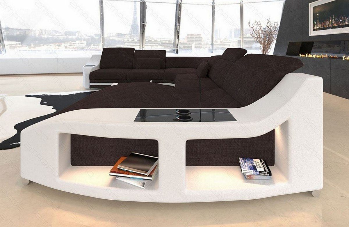 Sofa Dreams Sofa Sofa Designersofa Polsterstoff XXL Couch Strukturstoff mit Swing wahlweise Stoffsofa, graubraun-weiß H Bettfunktion
