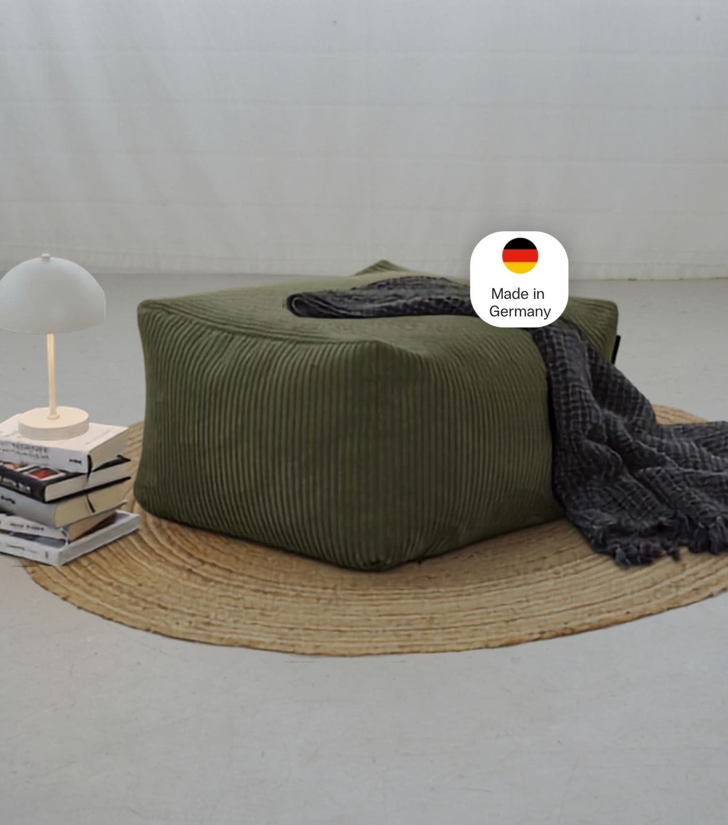 mokebo Pouf Cord Pouf 'Block' Hocker (aus Cordstoff), Made in Germany, Sitz-Hocker, Bodenkissen, Fußhocker eckig in Grün