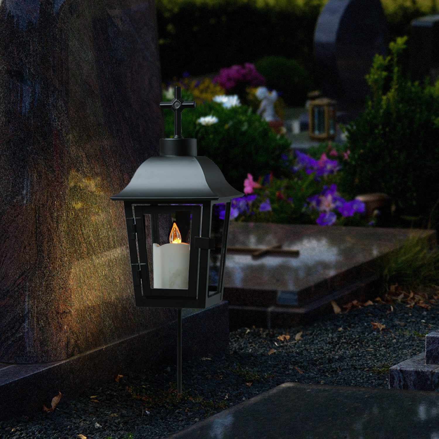 MARELIDA LED Laterne Grablaterne mit LED Kerze Grablicht wechselbare Spitze günstig online kaufen