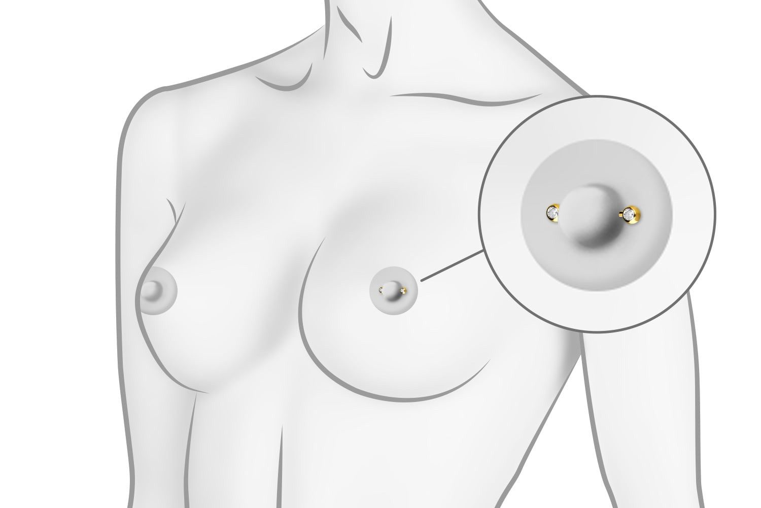PIERCINGLINE Brustwarzenpiercing Chirurgenstahl Barbell SEITLICHE KRISTALLE (Barbells, 1-tlg)