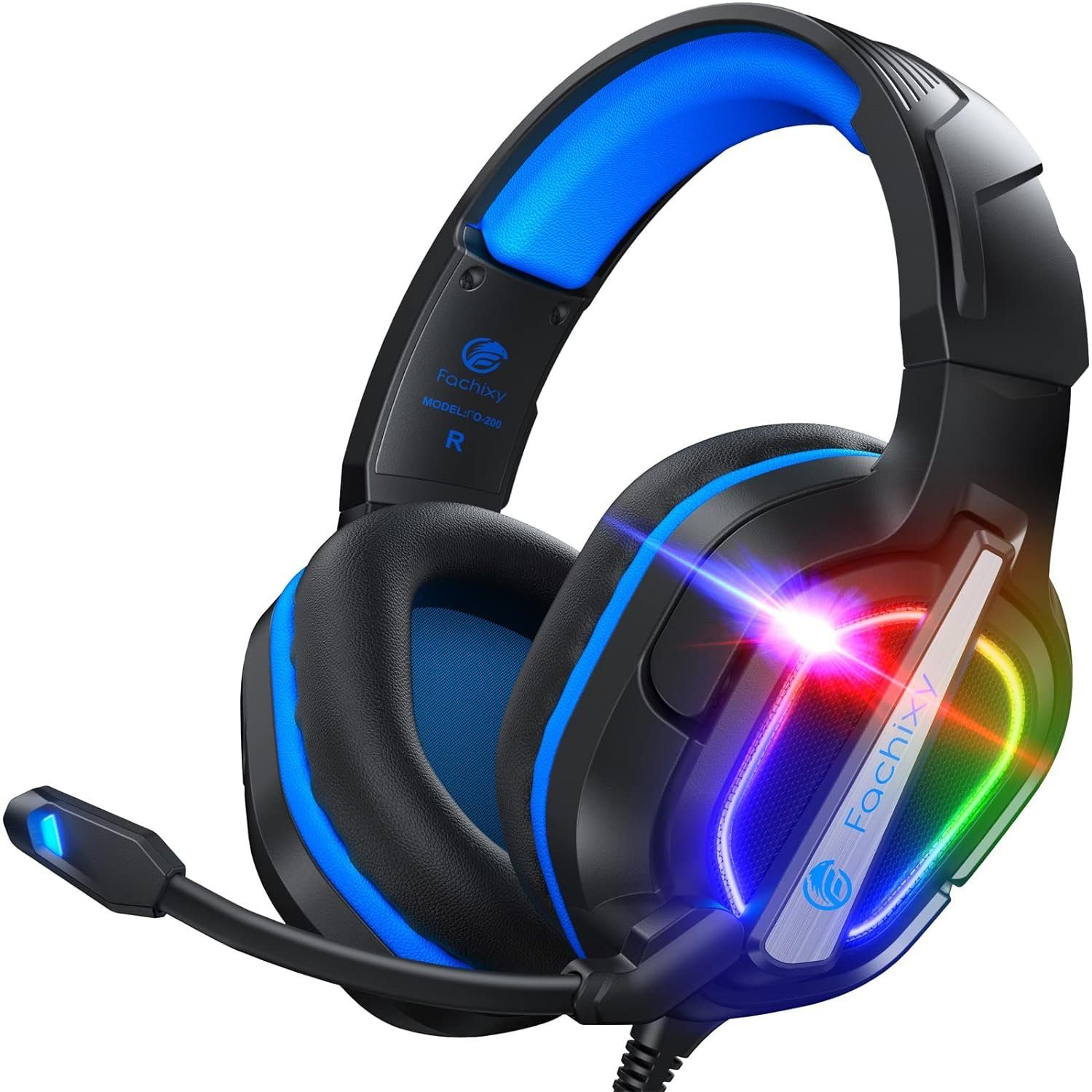 Fachixy Gaming-Headset (Einstellbares Mikrofon mit Rauschunterdrückung, mit  Kabel, Kopfhörer mit Kabel und Stereo Surround mit Mikrofon Noise Cancelling )